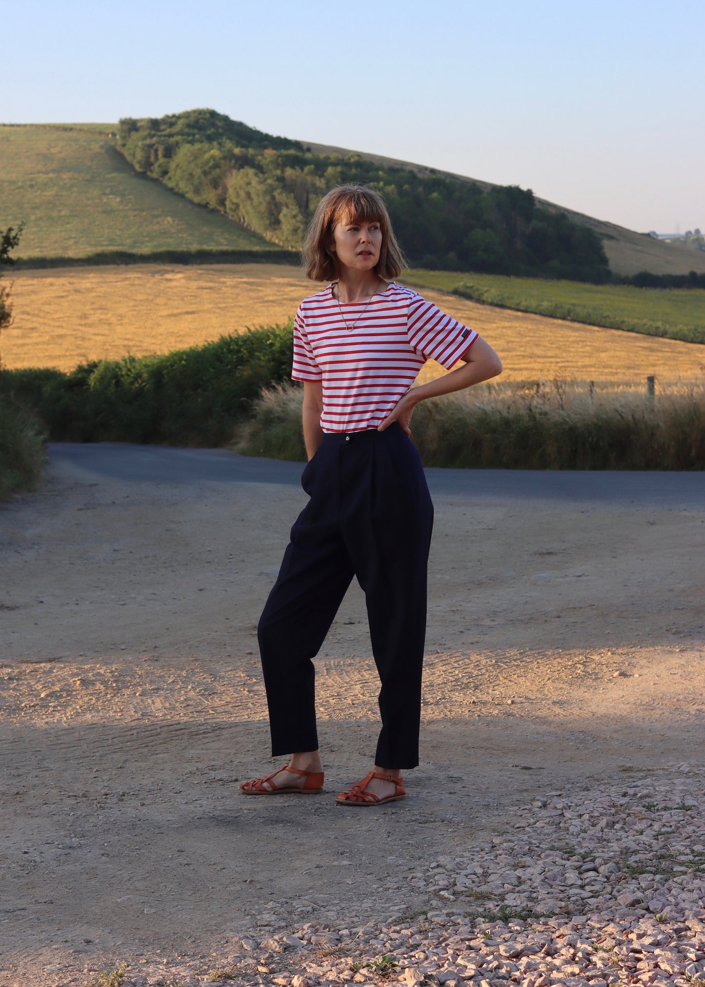 Navy High-Waisted Pleated Trousers