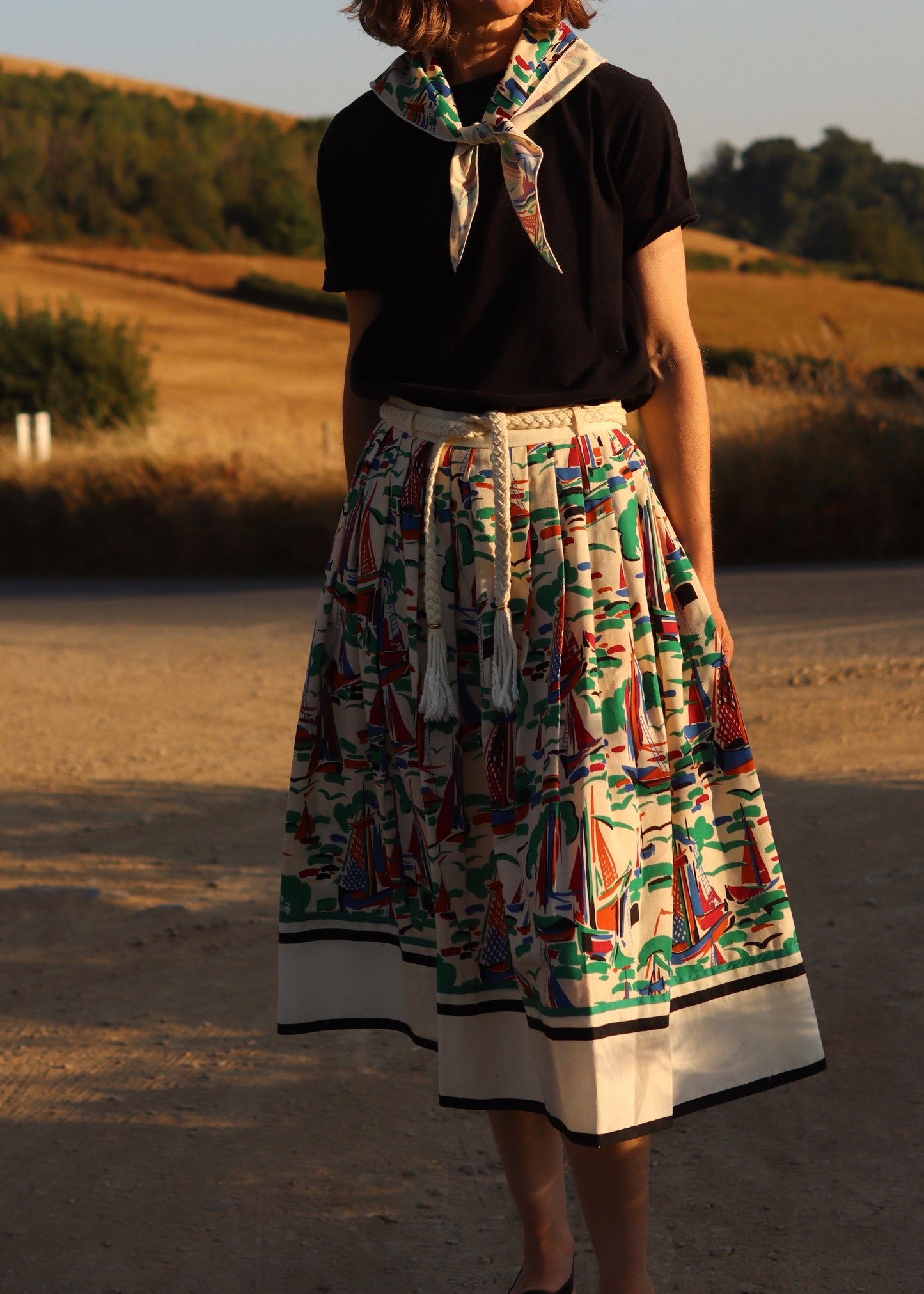 Vintage Novelty Print Skirt and Matching Scarf