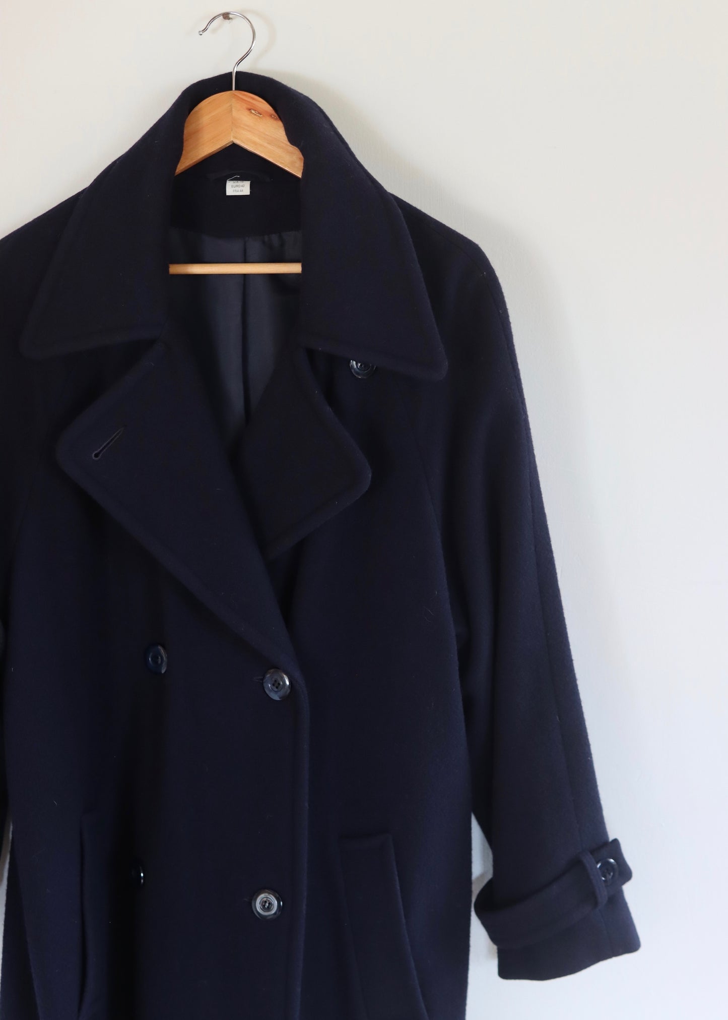 Oversized Navy Pure Wool Double Breasted Trench Coat