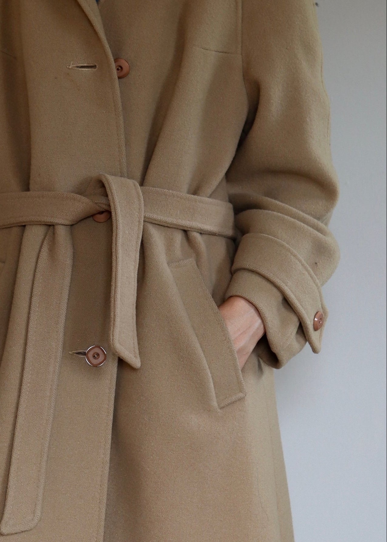 Camel Pure New Wool Belted Coat