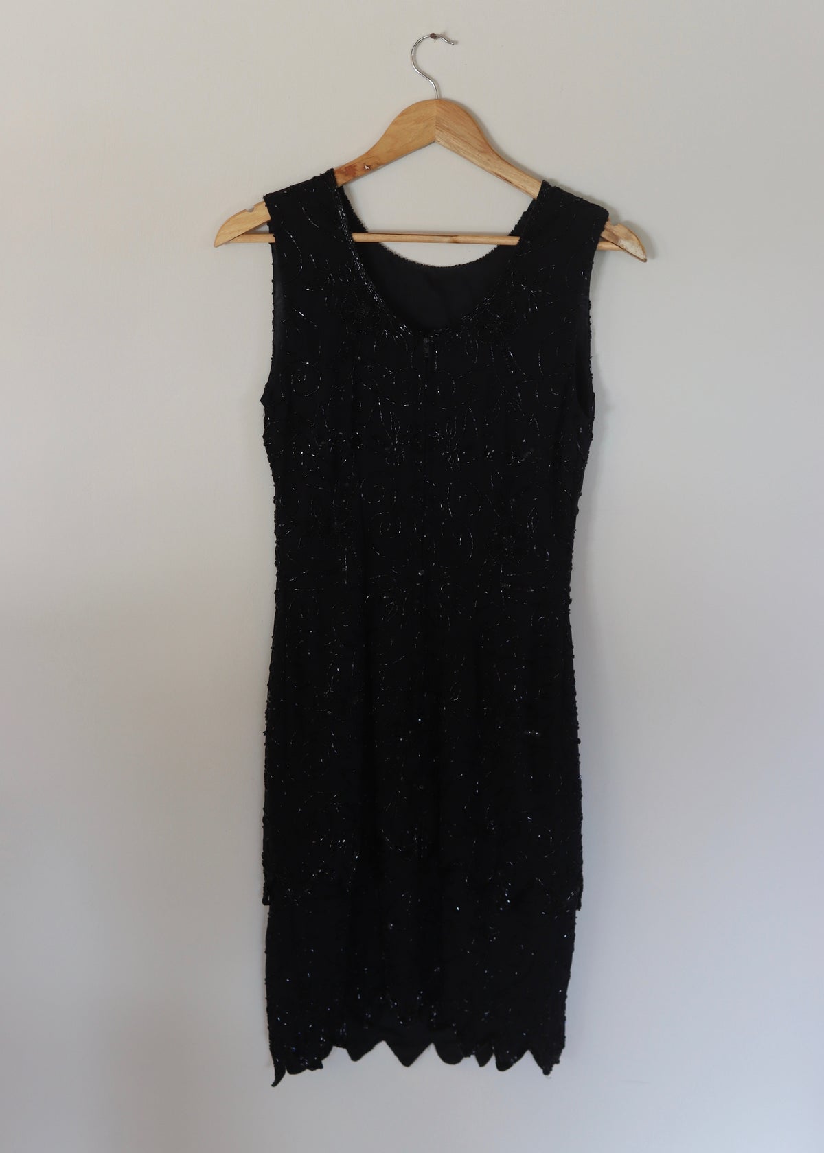Black Tiered Hand Beaded Dress