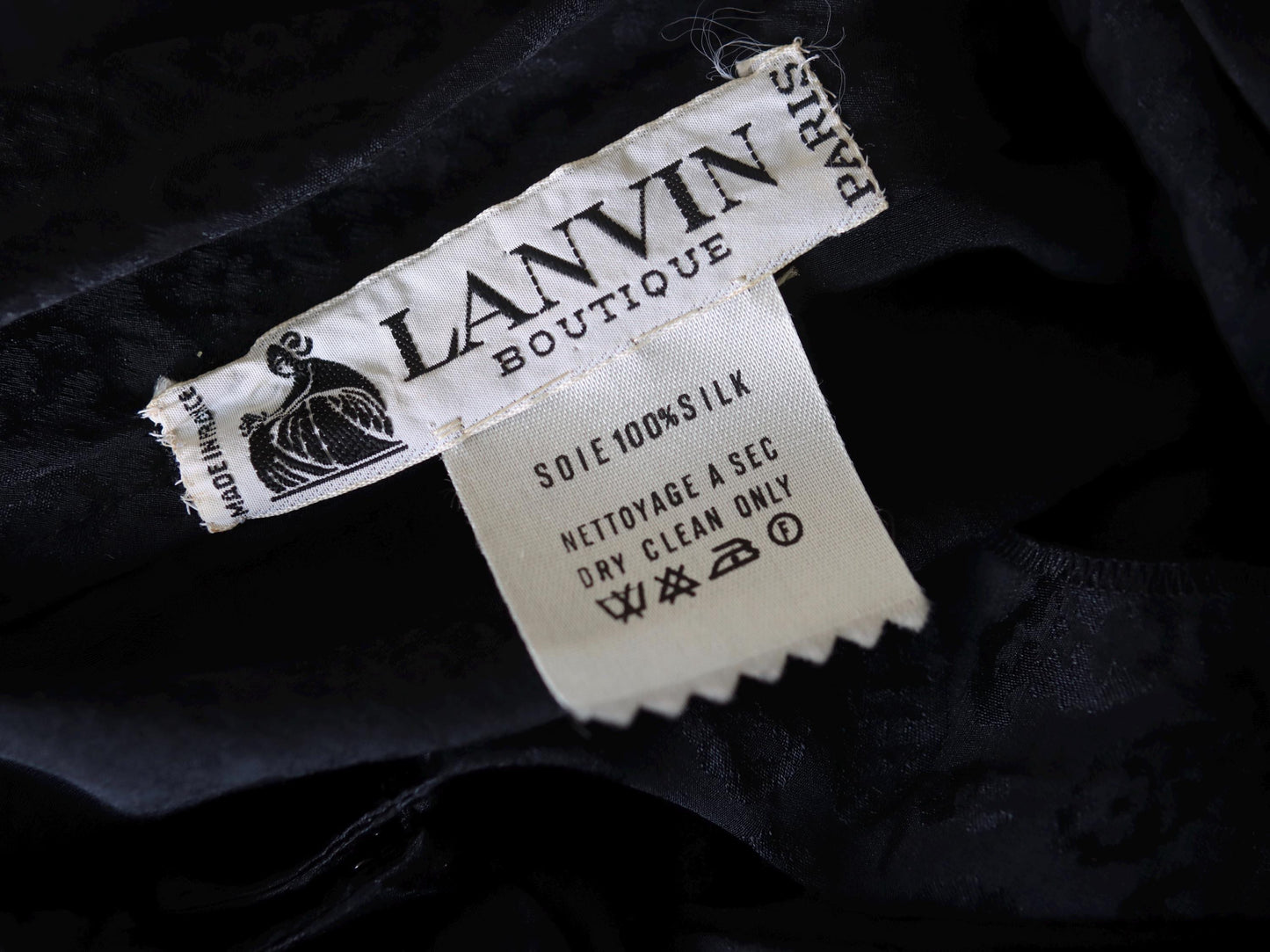 LANVIN Paris Boutique | Black Silk Bow Blouse | 1970s