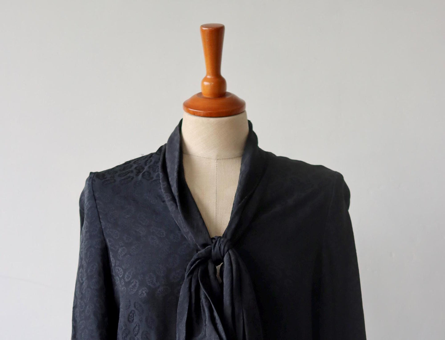 LANVIN Paris Boutique | Black Silk Bow Blouse | 1970s