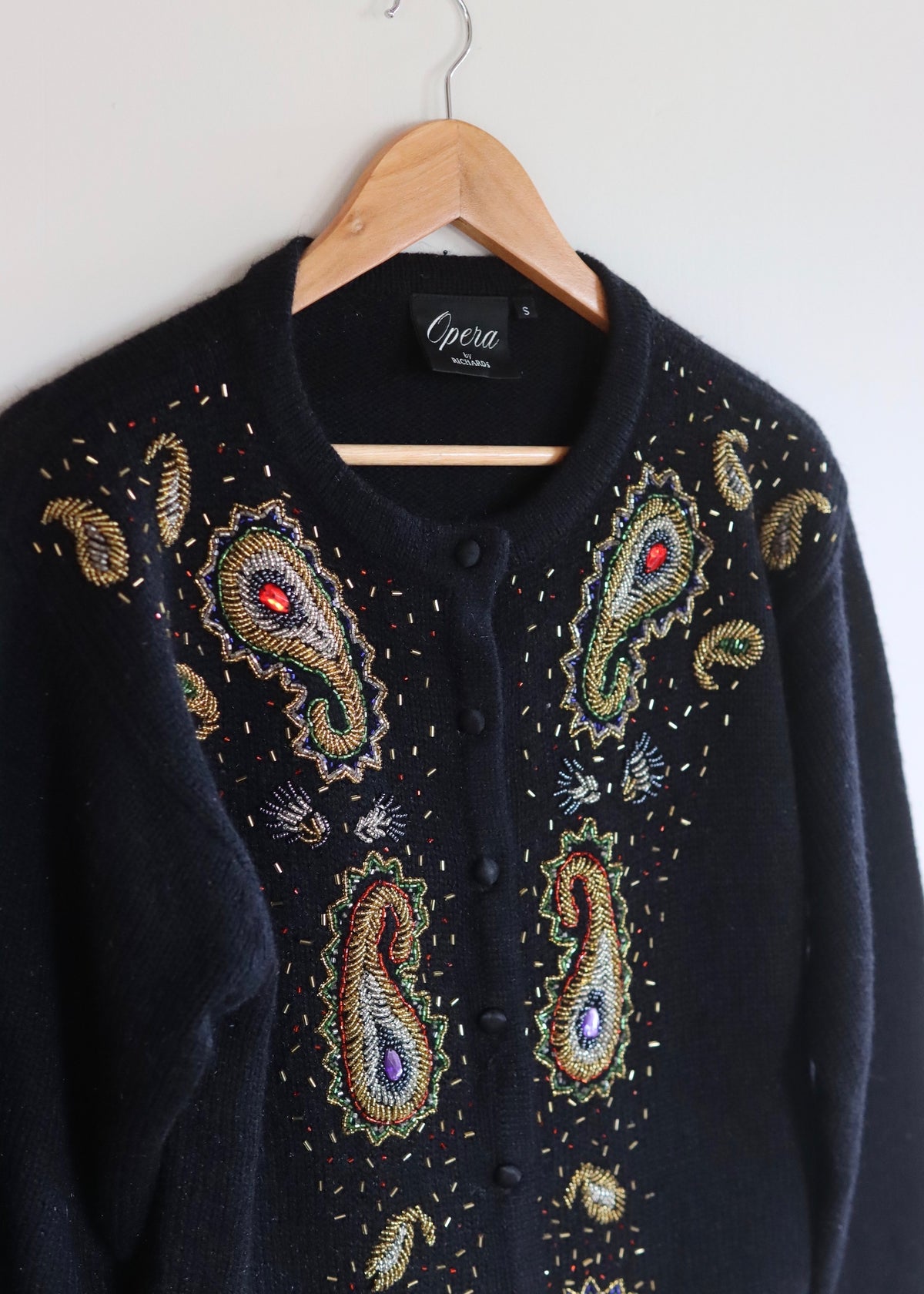 Vintage Jewelled Beaded Black Cardigan | Opera by Richards