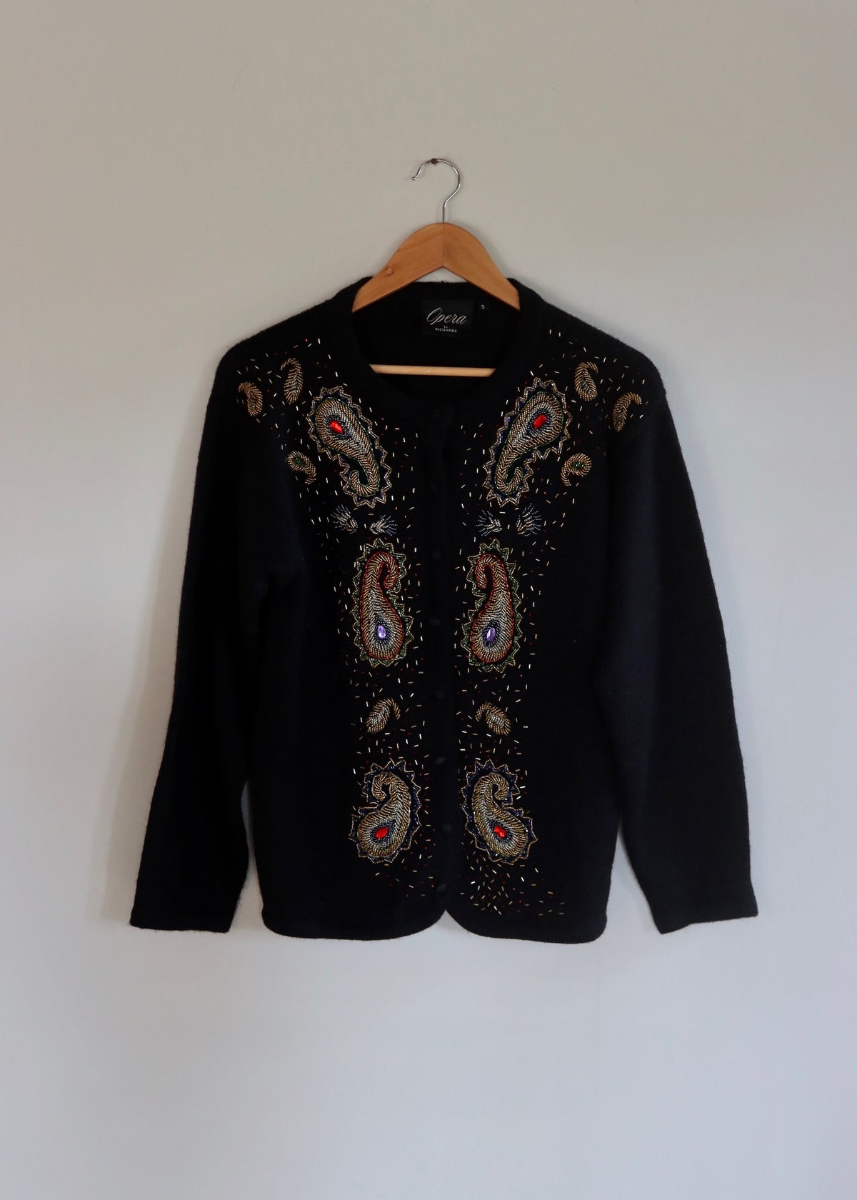 Vintage Jewelled Beaded Black Cardigan | Opera by Richards