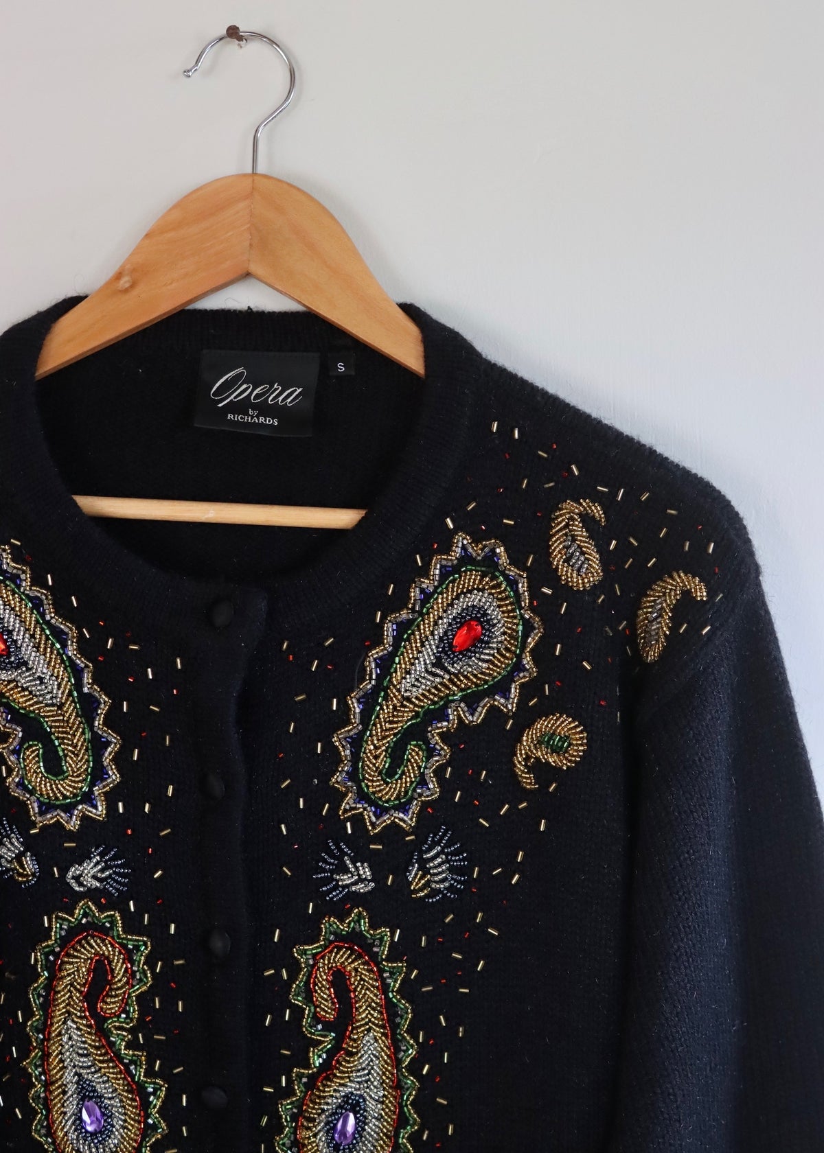 Vintage Jewelled Beaded Black Cardigan | Opera by Richards