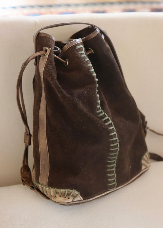 1970S Suede Bucket Bag | Leather Drawstring Shoulder Bag