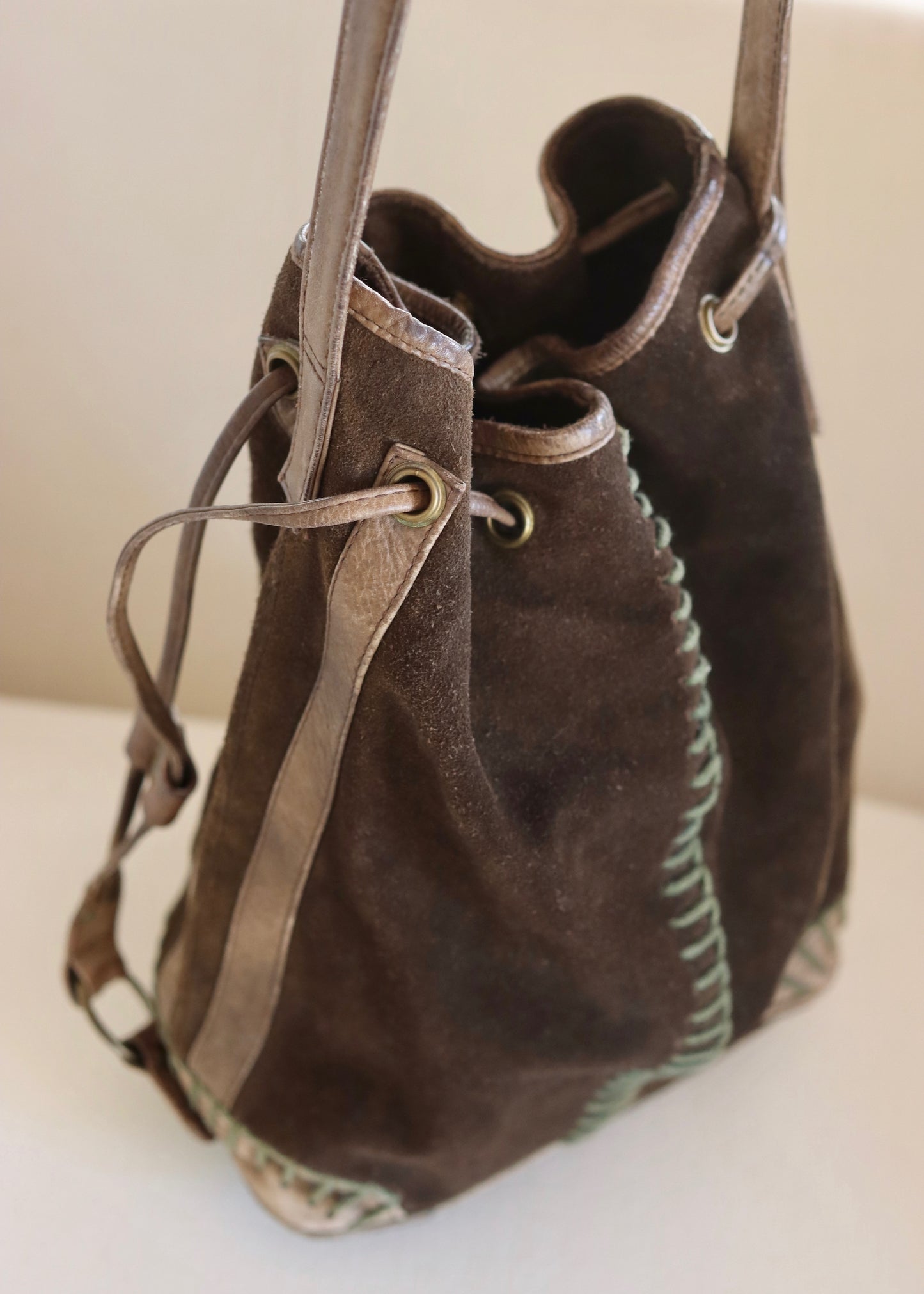 1970S Suede Bucket Bag | Leather Drawstring Shoulder Bag