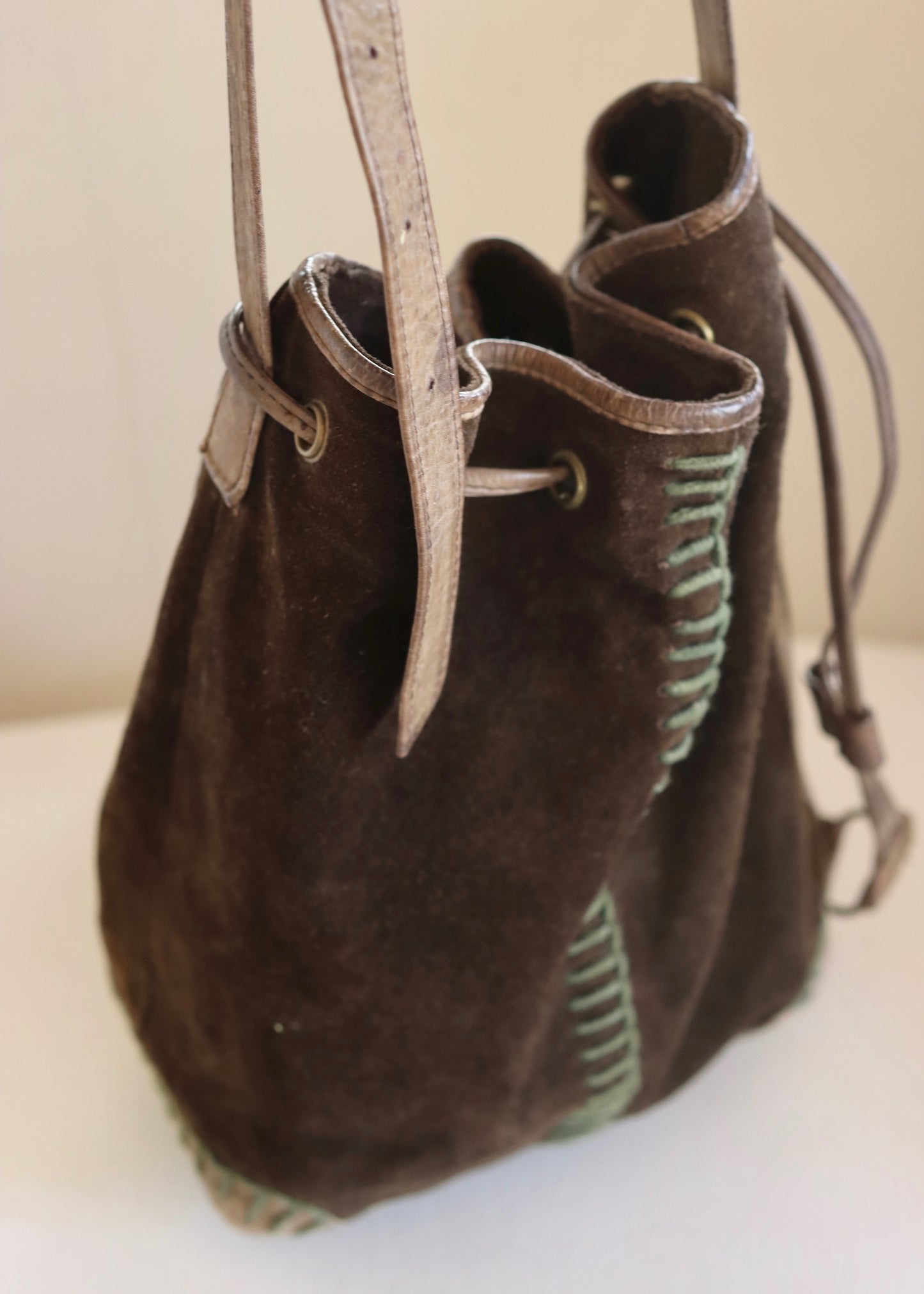 1970S Suede Bucket Bag | Leather Drawstring Shoulder Bag