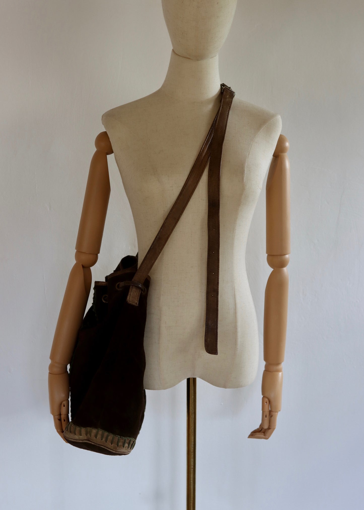 1970S Suede Bucket Bag | Leather Drawstring Shoulder Bag