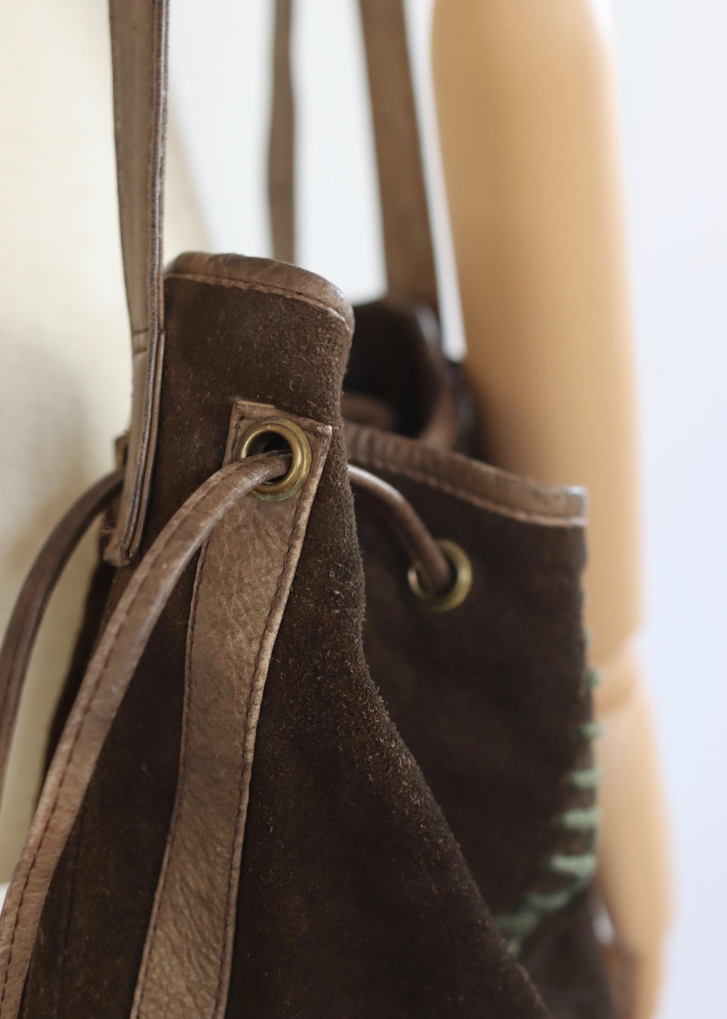 1970S Suede Bucket Bag | Leather Drawstring Shoulder Bag