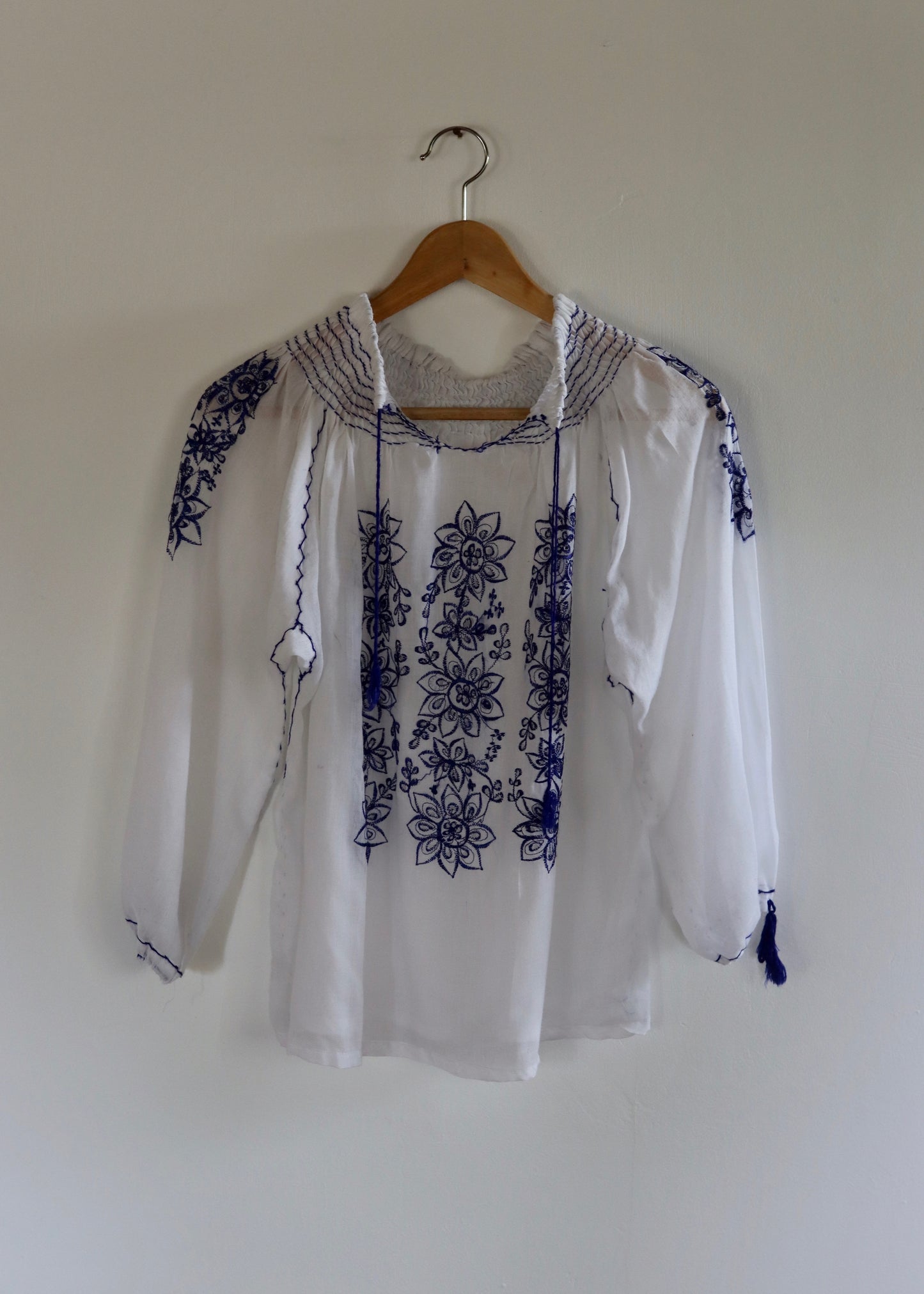 Hand Embroidered and Hand Stitched Peasant Cotton Blouse