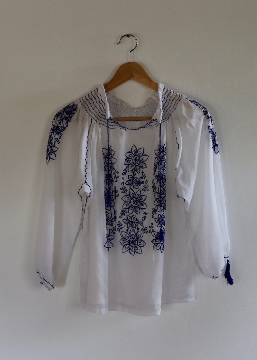 Hand Embroidered and Hand Stitched Peasant Cotton Blouse