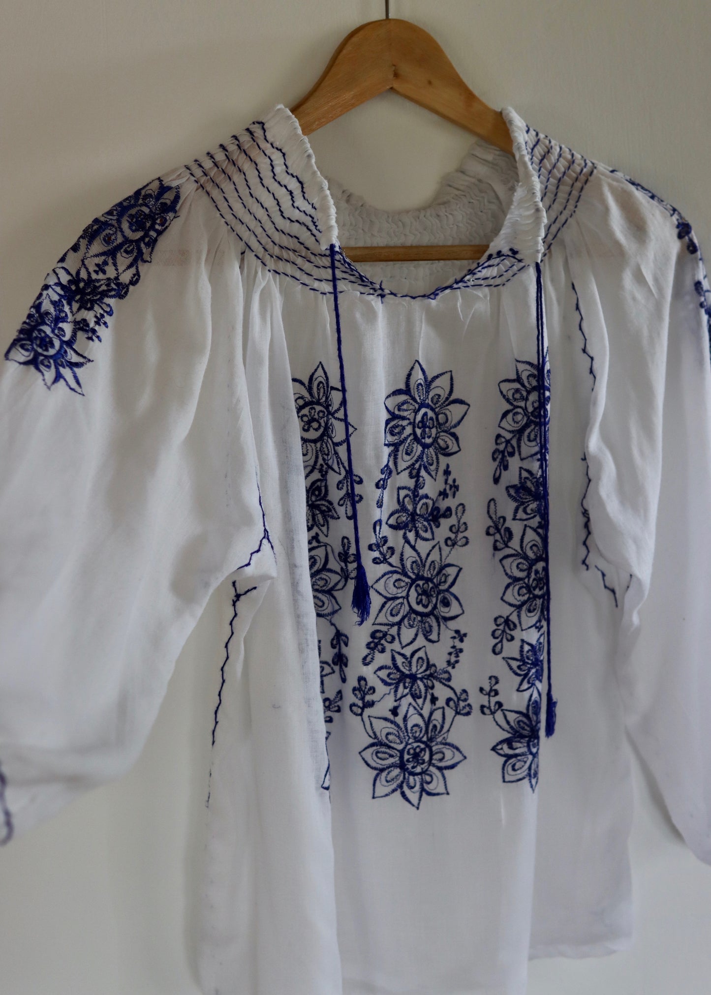 Hand Embroidered and Hand Stitched Peasant Cotton Blouse