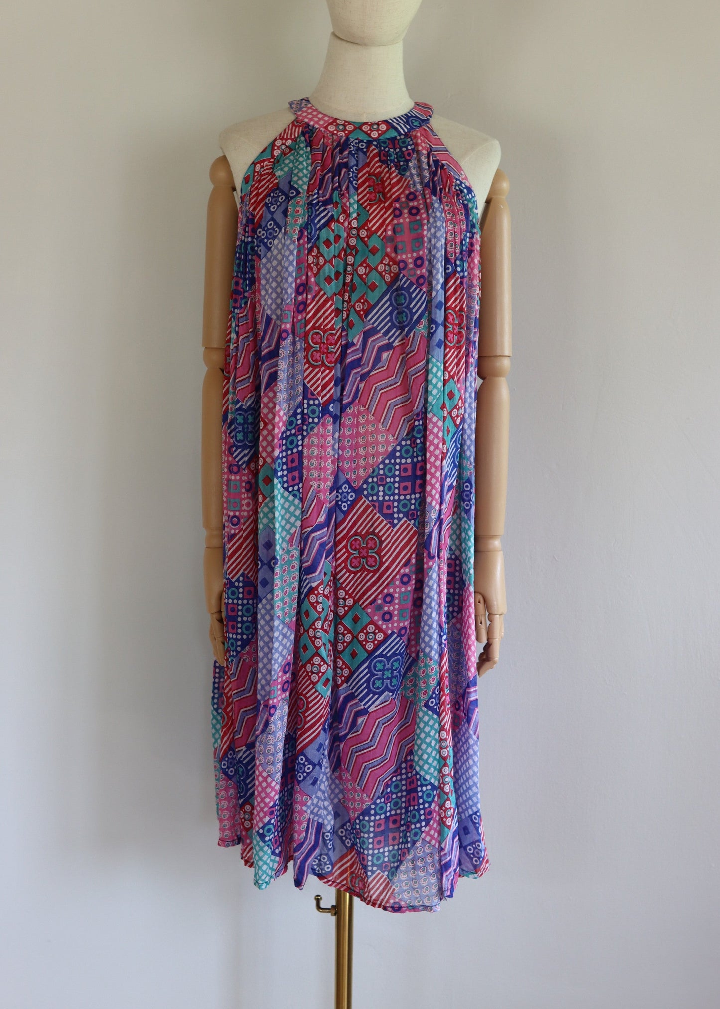 Sultana for Adini 1970s Halterneck Geometric Print Dress