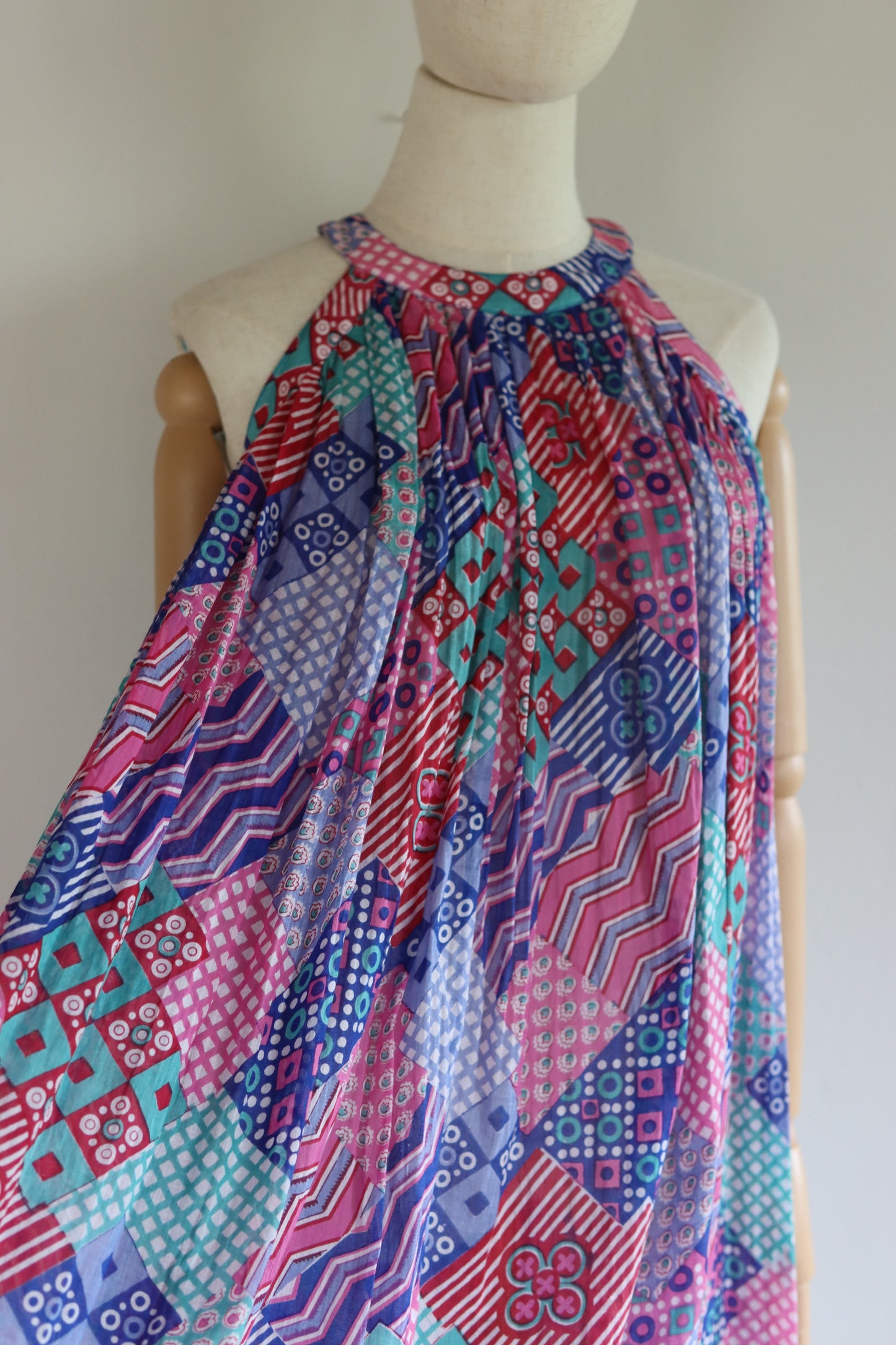 Sultana for Adini 1970s Halterneck Geometric Print Dress
