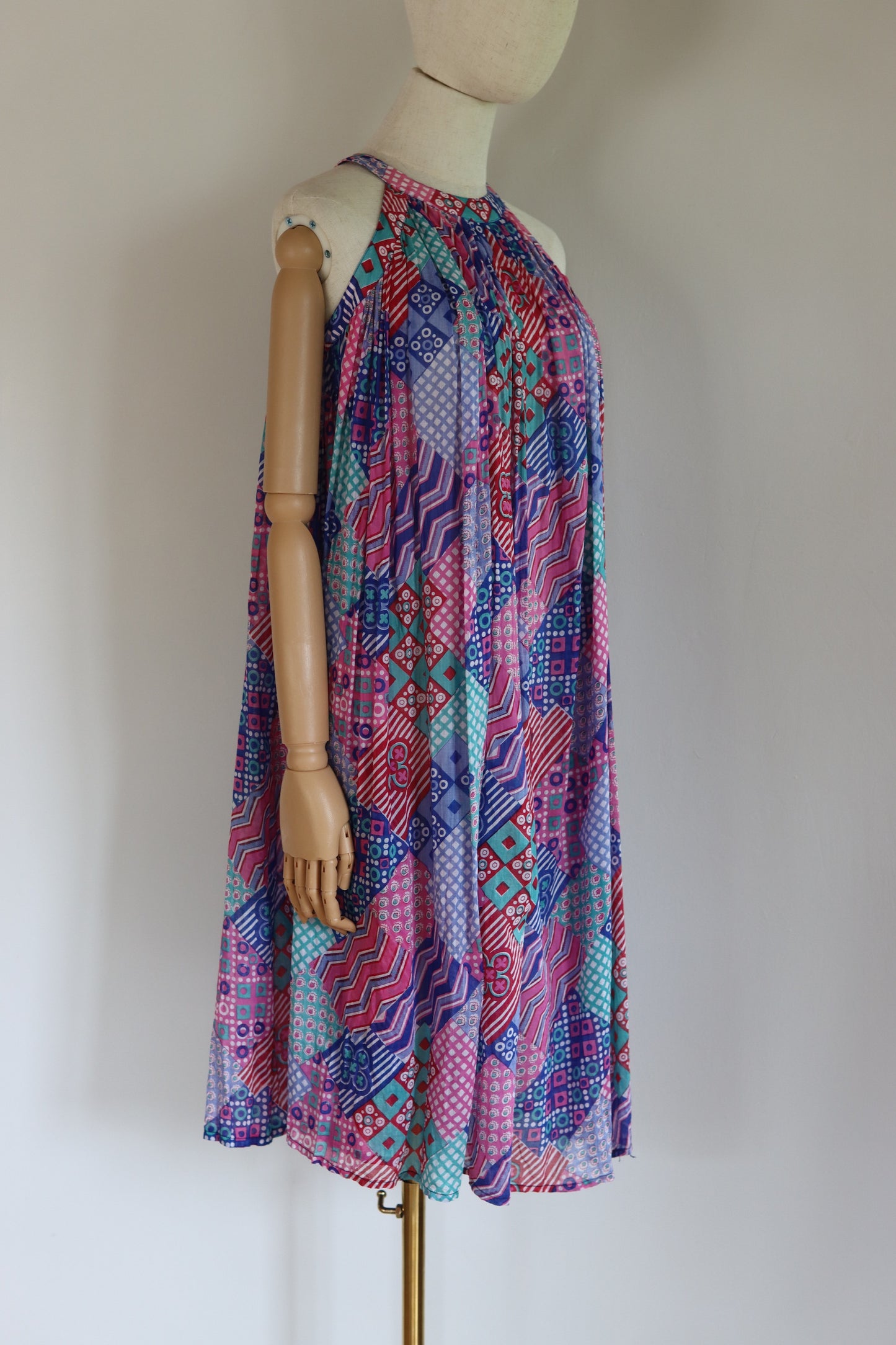 Sultana for Adini 1970s Halterneck Geometric Print Dress
