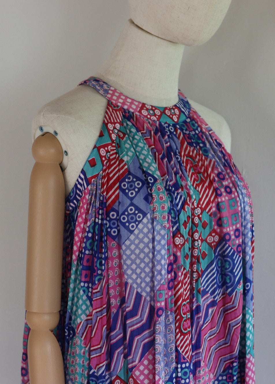 Sultana for Adini 1970s Halterneck Geometric Print Dress