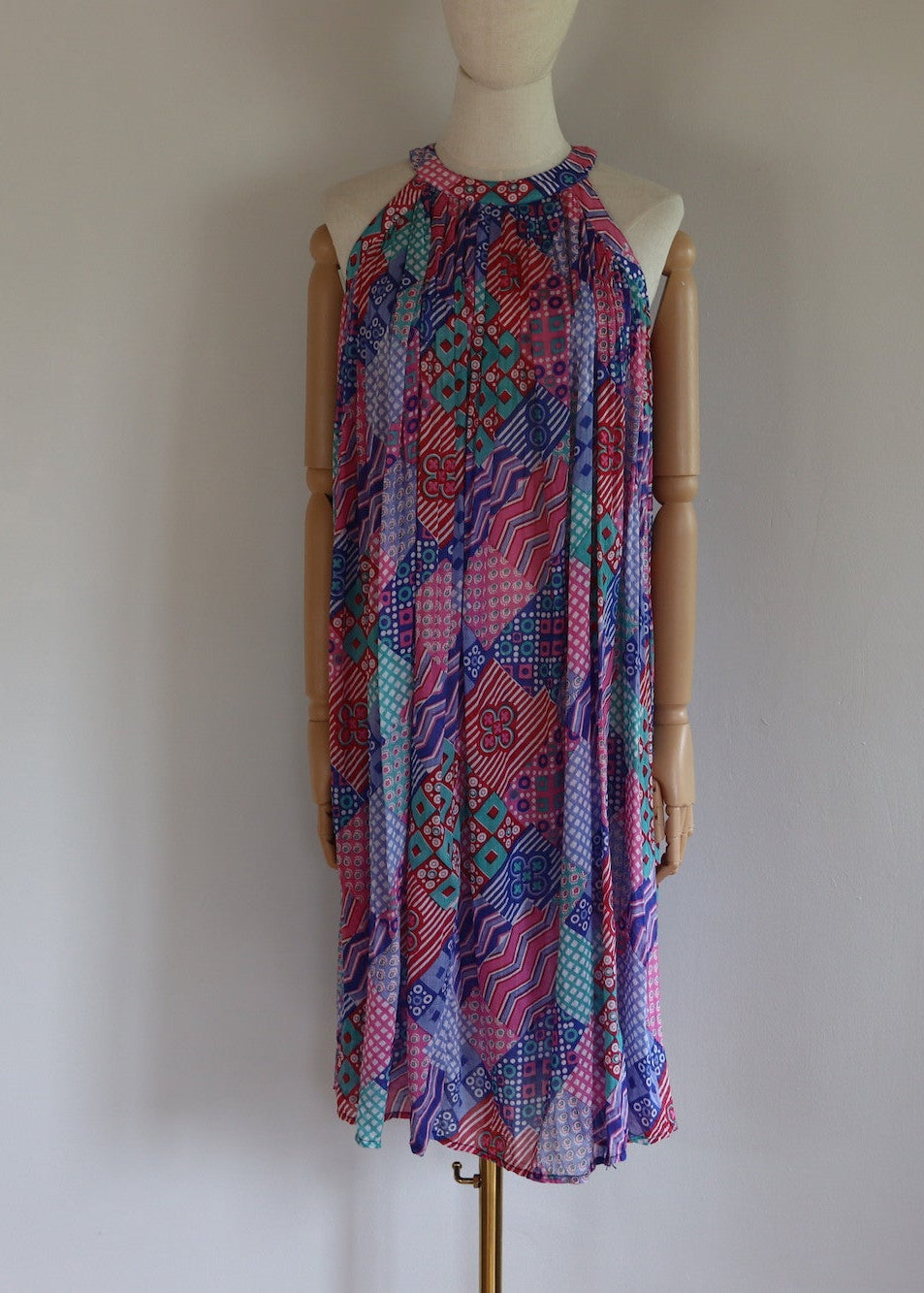 Sultana for Adini 1970s Halterneck Geometric Print Dress