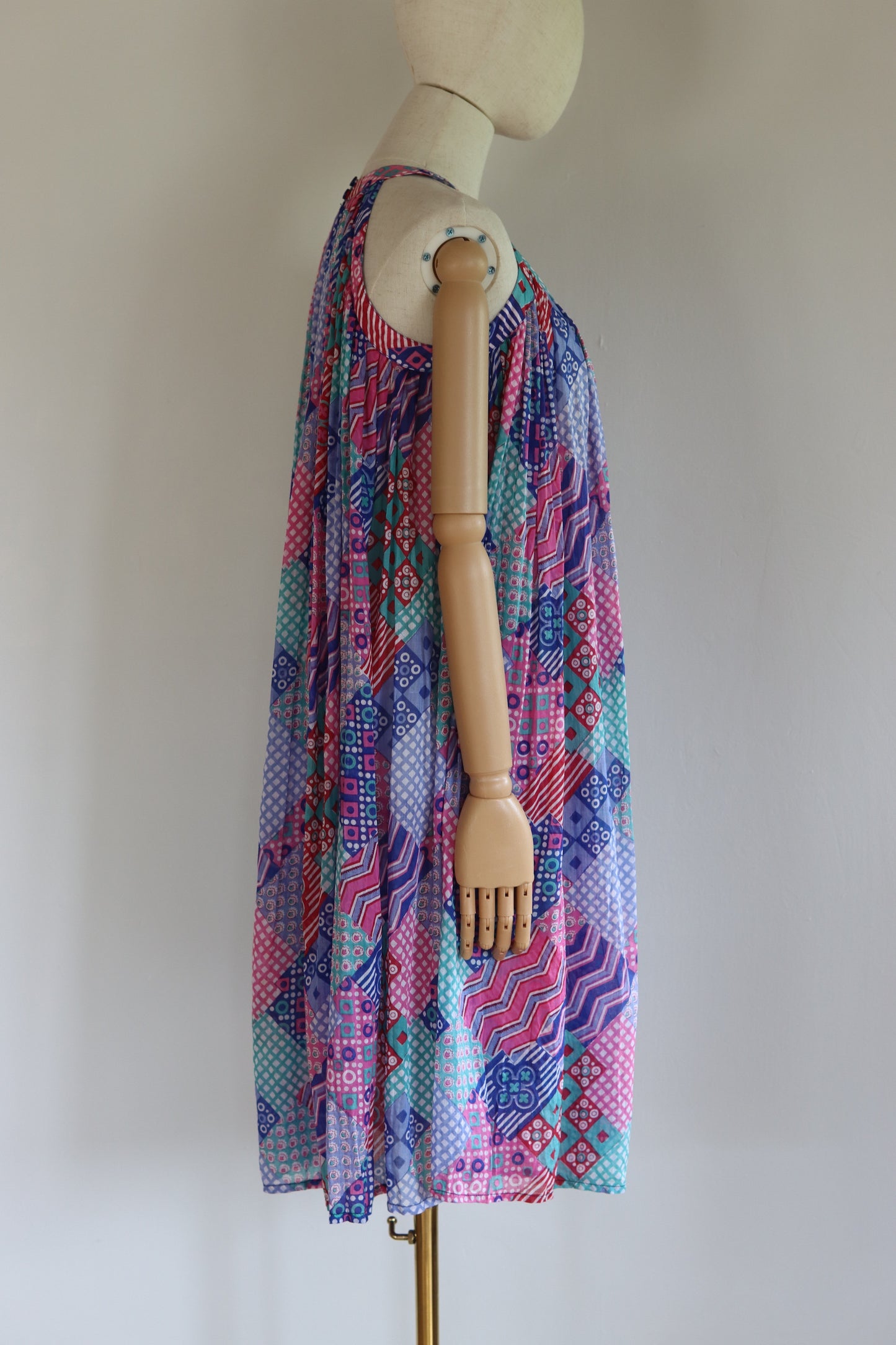Sultana for Adini 1970s Halterneck Geometric Print Dress
