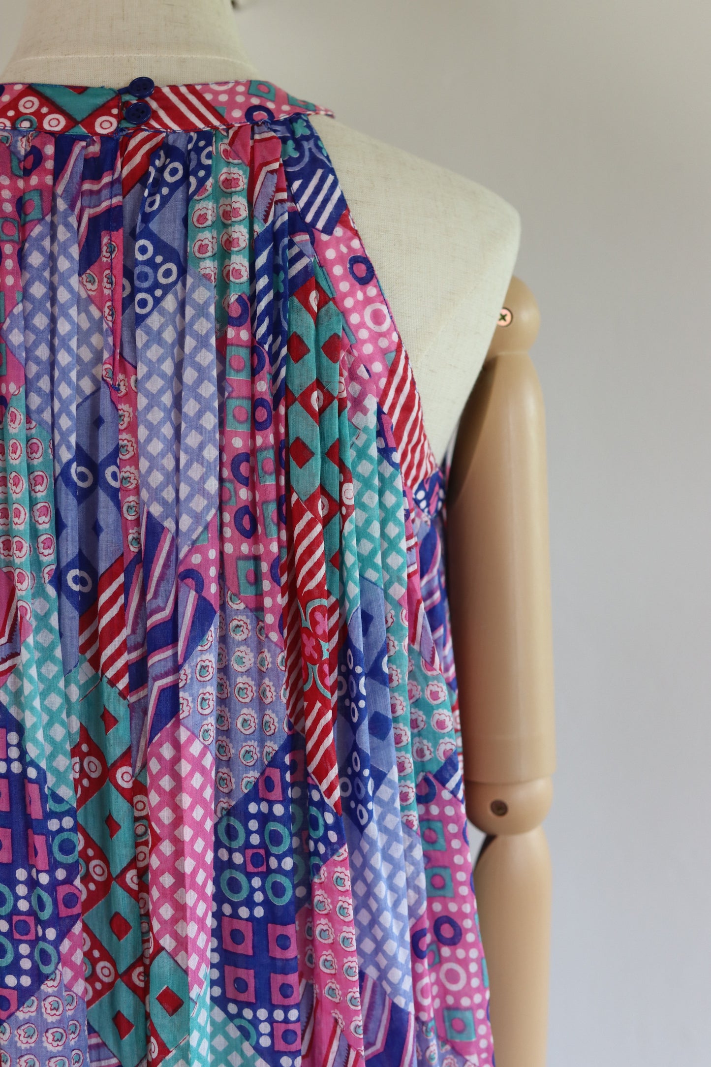 Sultana for Adini 1970s Halterneck Geometric Print Dress