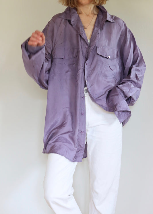 Oversized Lilac Silk Shirt