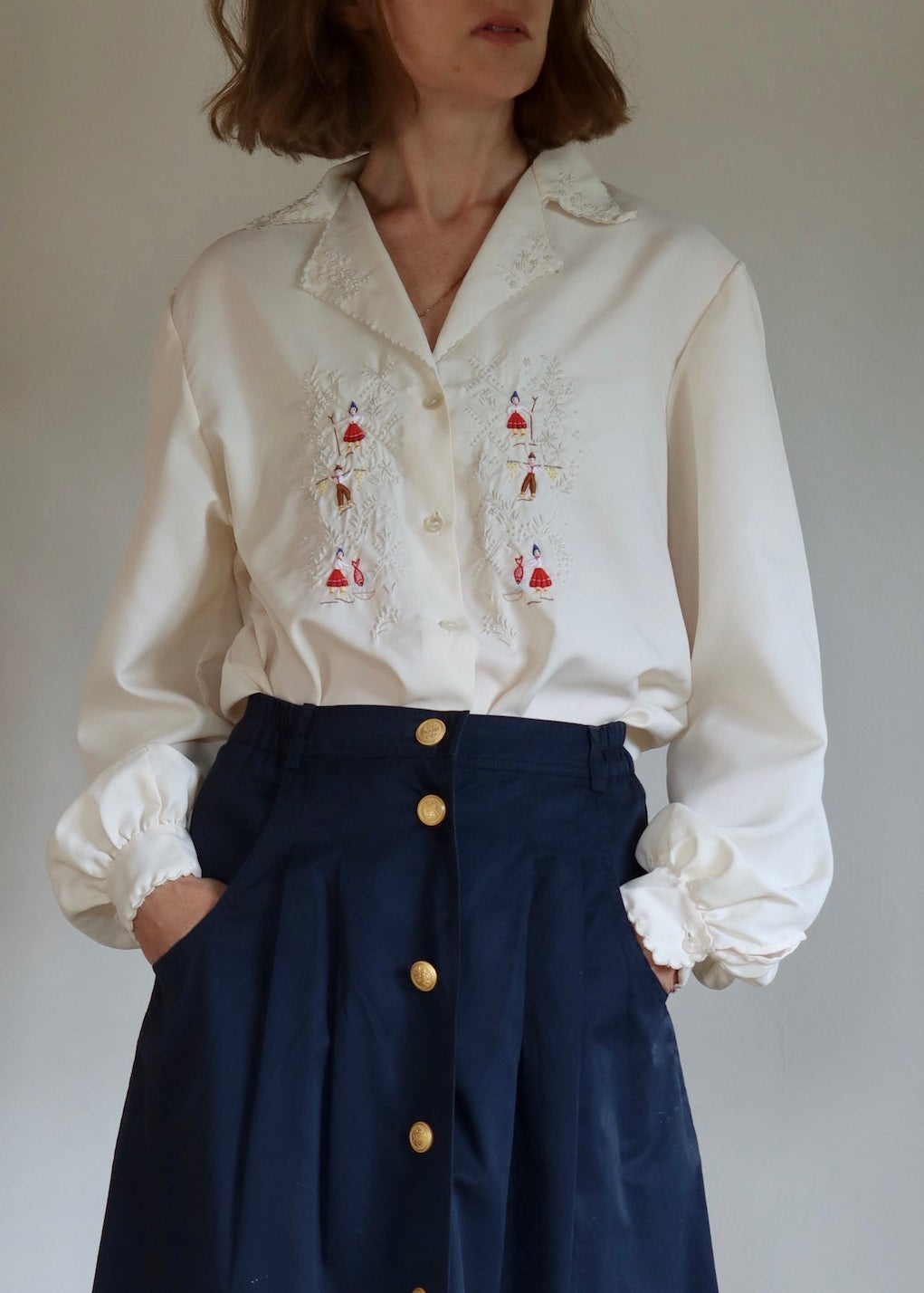 Hand Embroidered Tyrolean Folk Blouse