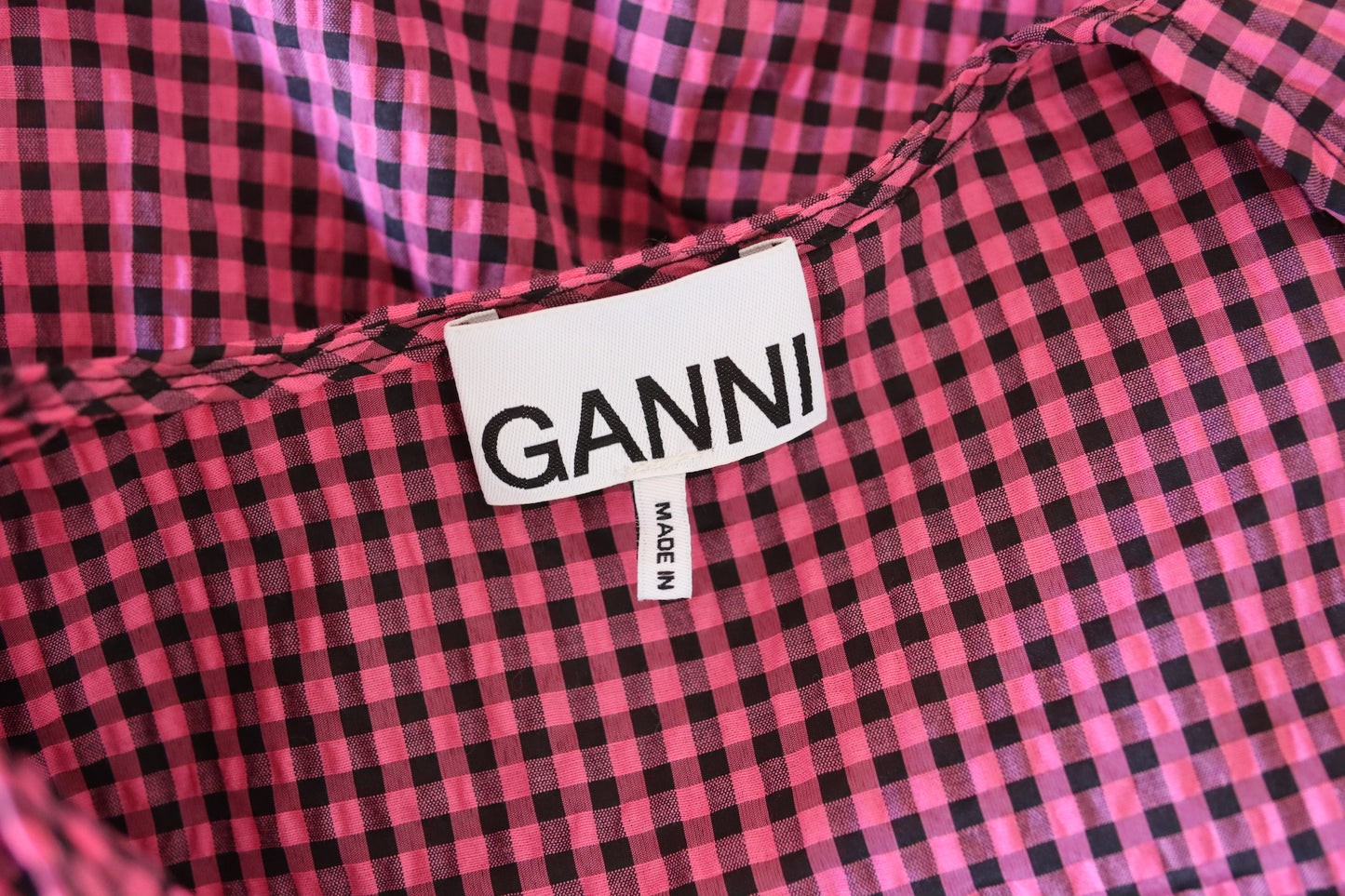 GANNI | Shirred Gingham Seersucker Midi Dress