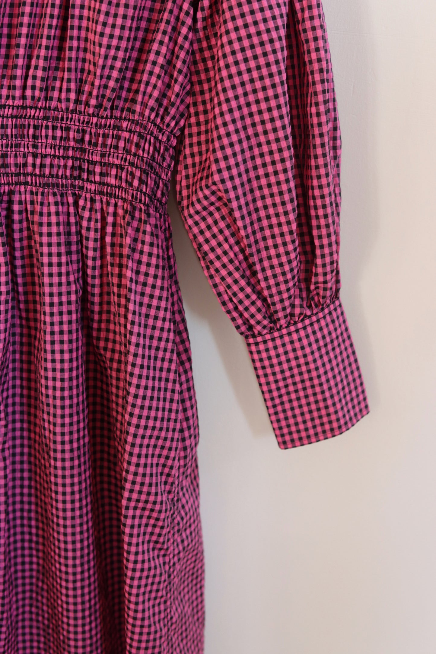 GANNI | Shirred Gingham Seersucker Midi Dress