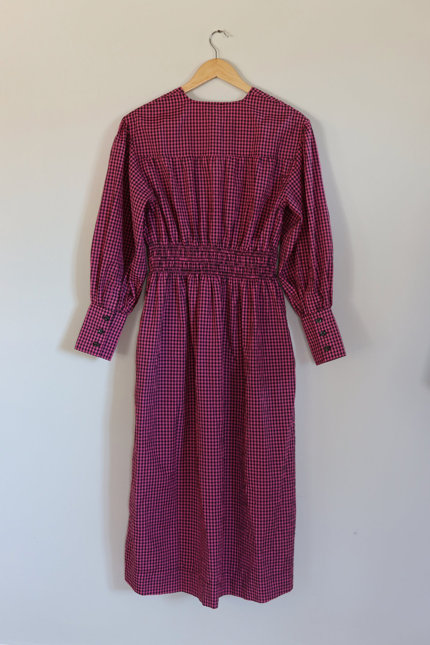 GANNI | Shirred Gingham Seersucker Midi Dress