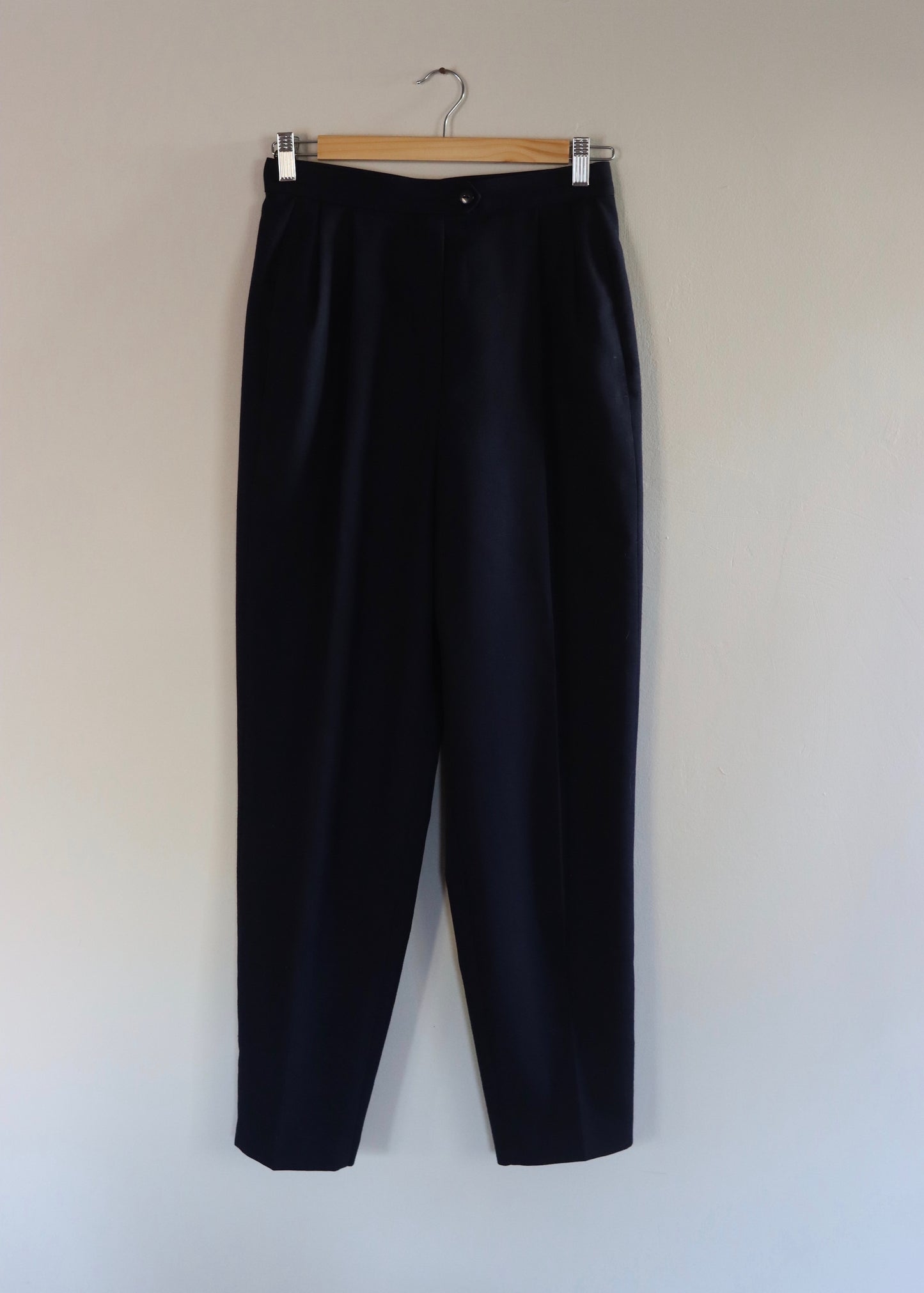 Navy High-Waisted Pleated Trousers