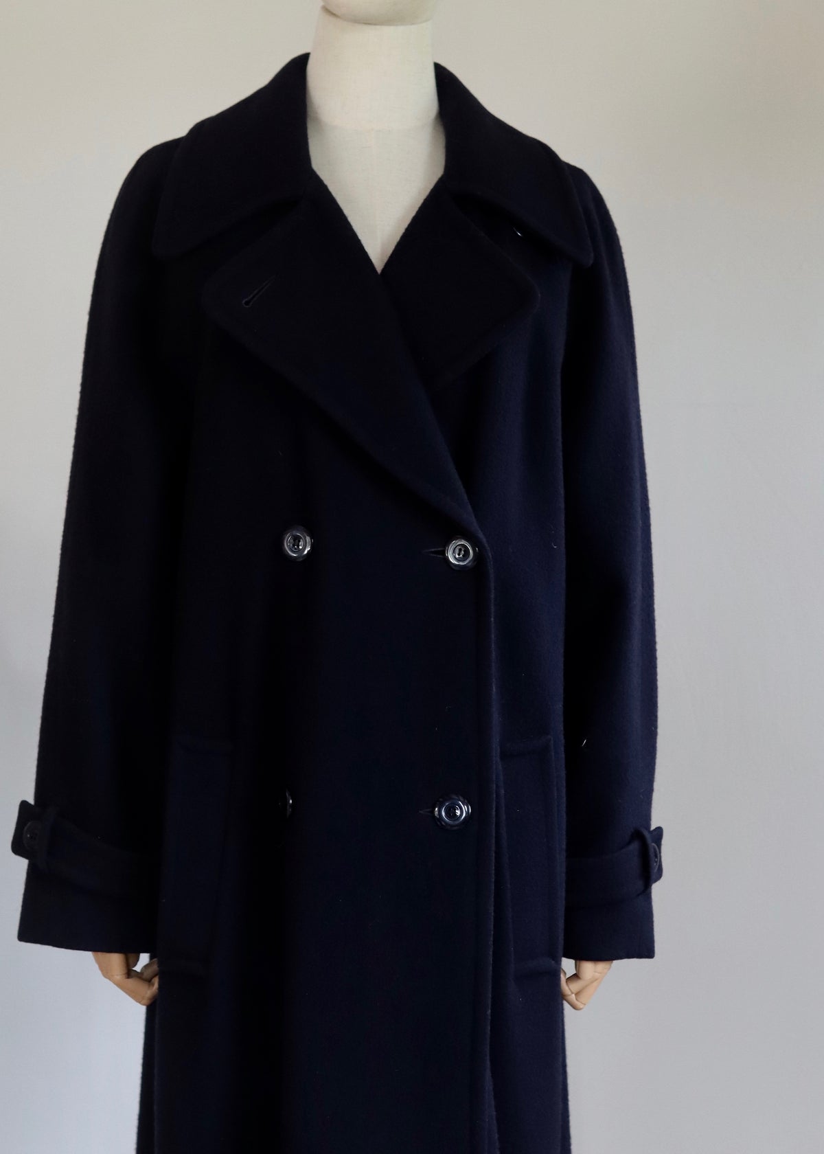 Oversized Navy Pure Wool Double Breasted Trench Coat