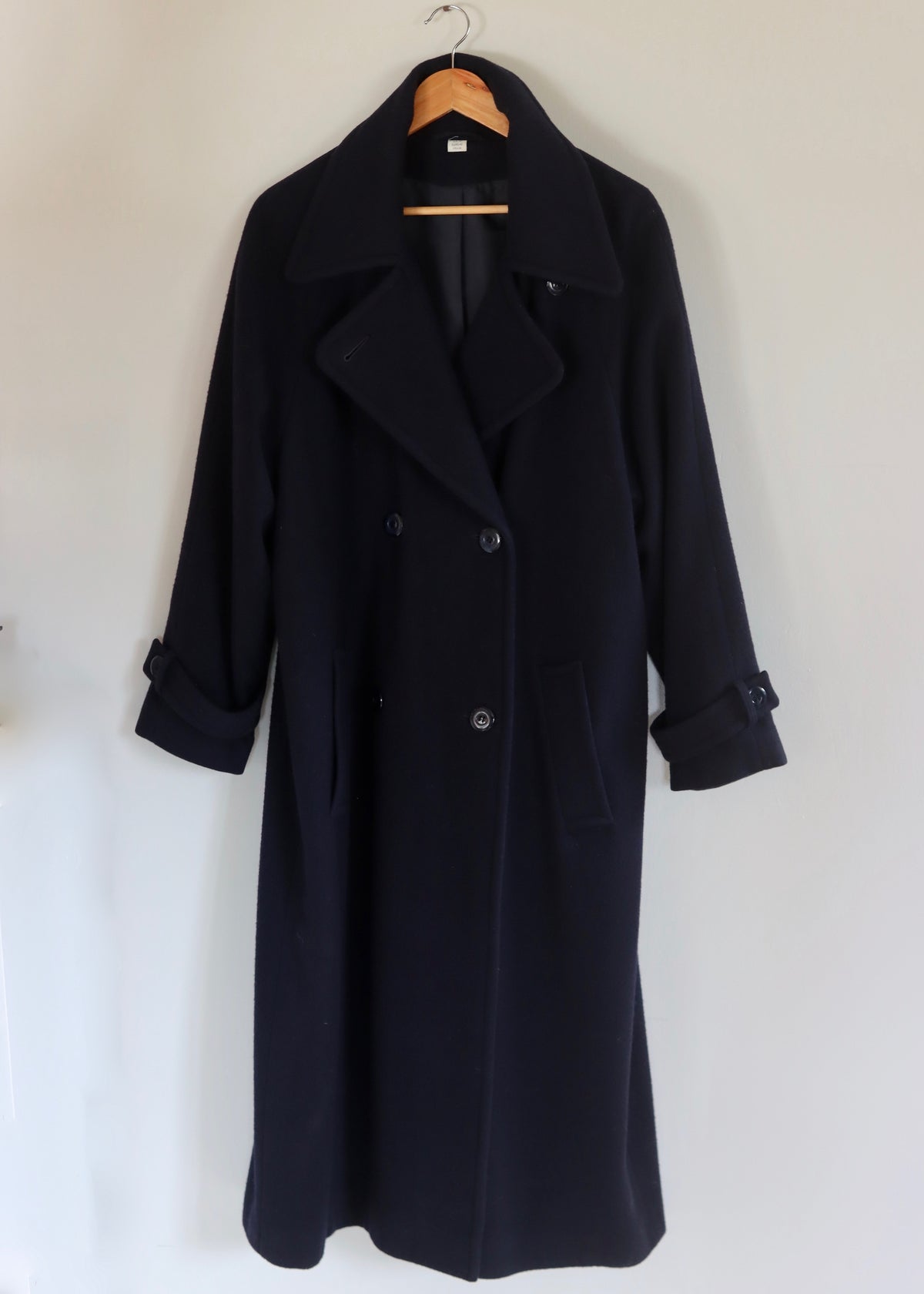 Oversized Navy Pure Wool Double Breasted Trench Coat