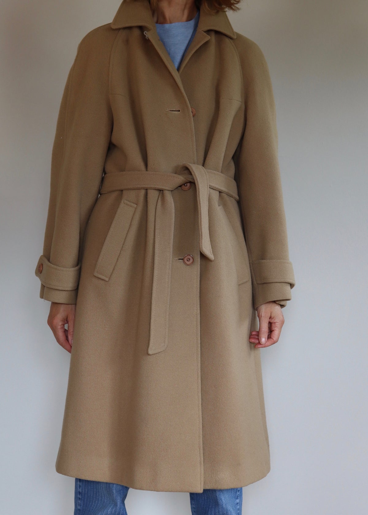 Camel Pure New Wool Belted Coat