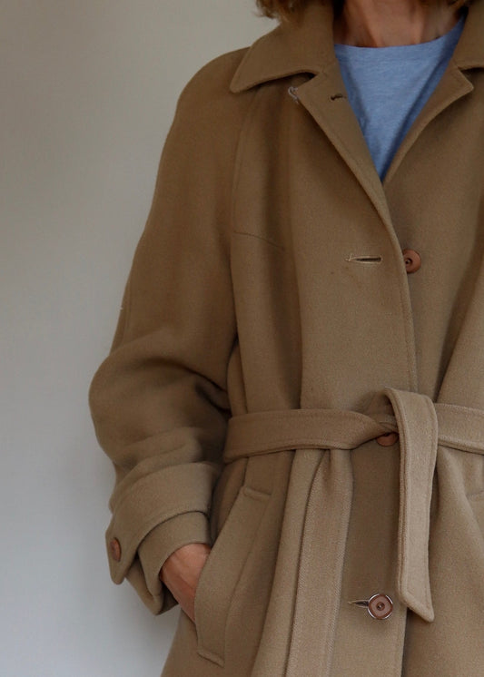 Camel Pure New Wool Belted Coat