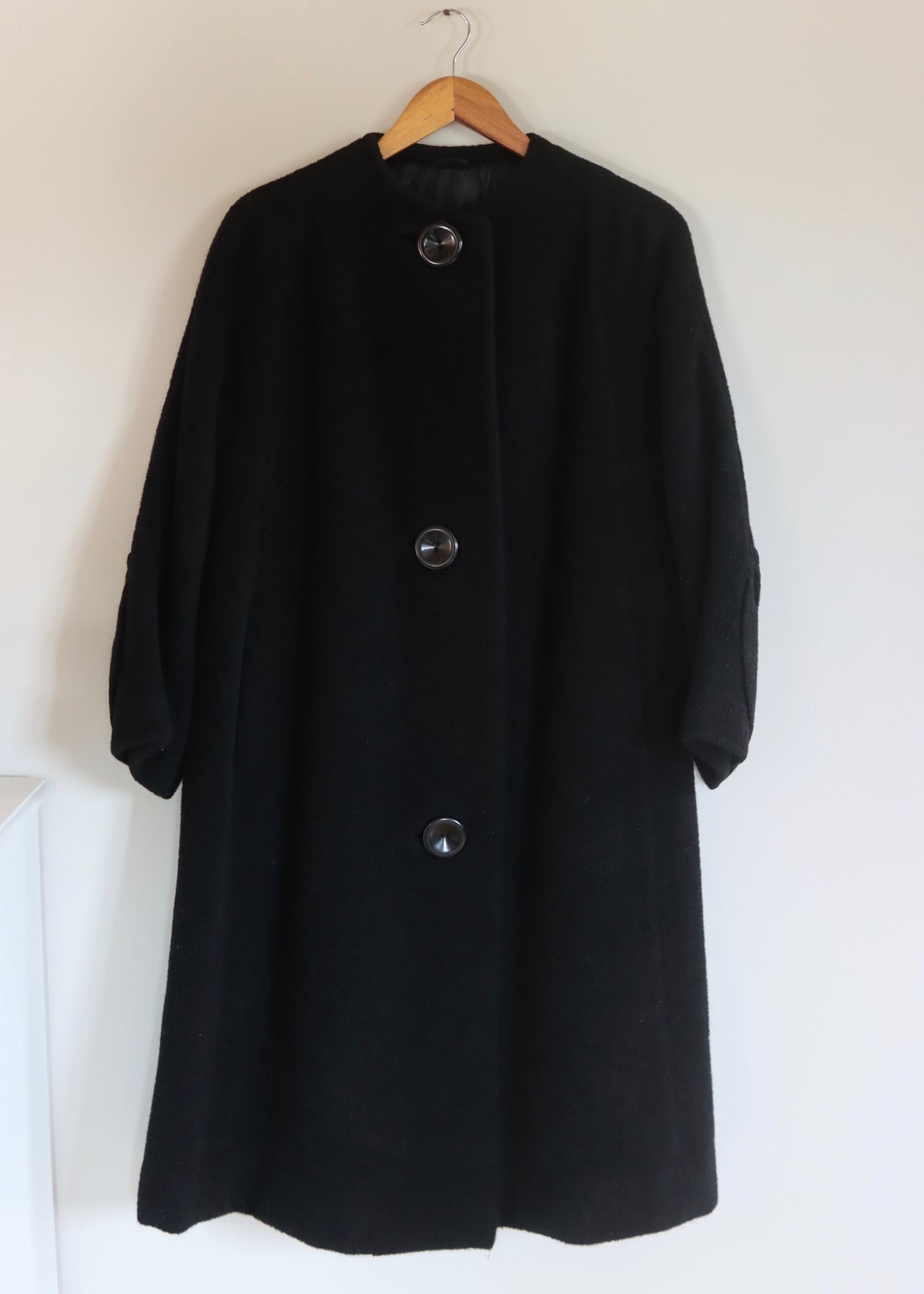 Unique Handmade Black Wool 1950s Vintage Coat