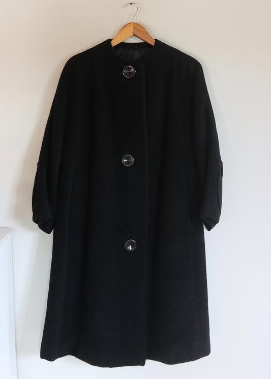 Unique Handmade Black Wool 1950s Vintage Coat