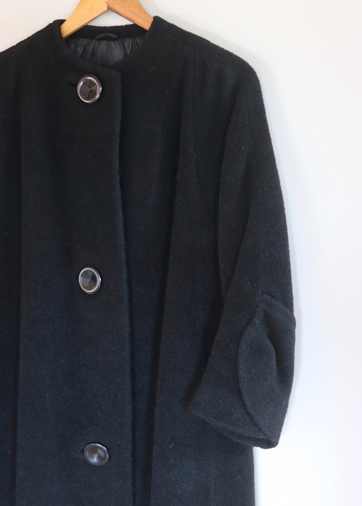 Unique Handmade Black Wool 1950s Vintage Coat