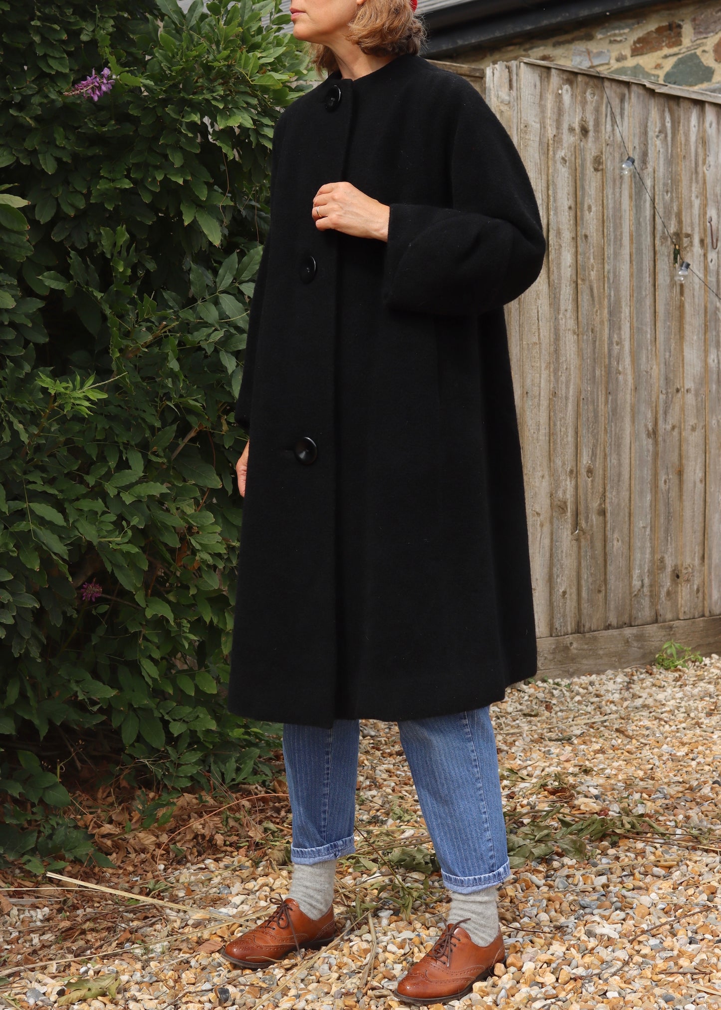 Unique Handmade Black Wool 1950s Vintage Coat