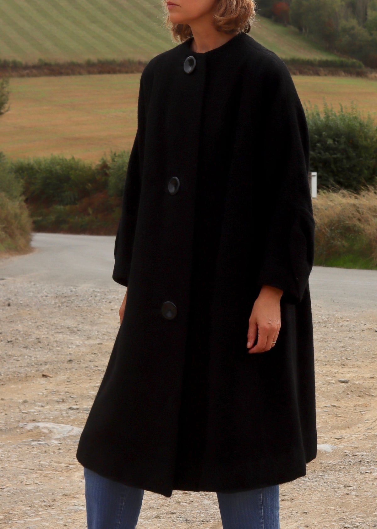 Unique Handmade Black Wool 1950s Vintage Coat