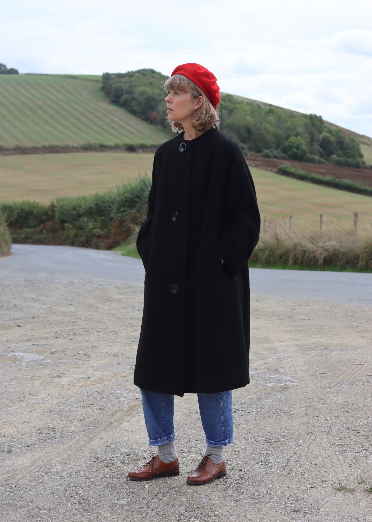 Unique Handmade Black Wool 1950s Vintage Coat