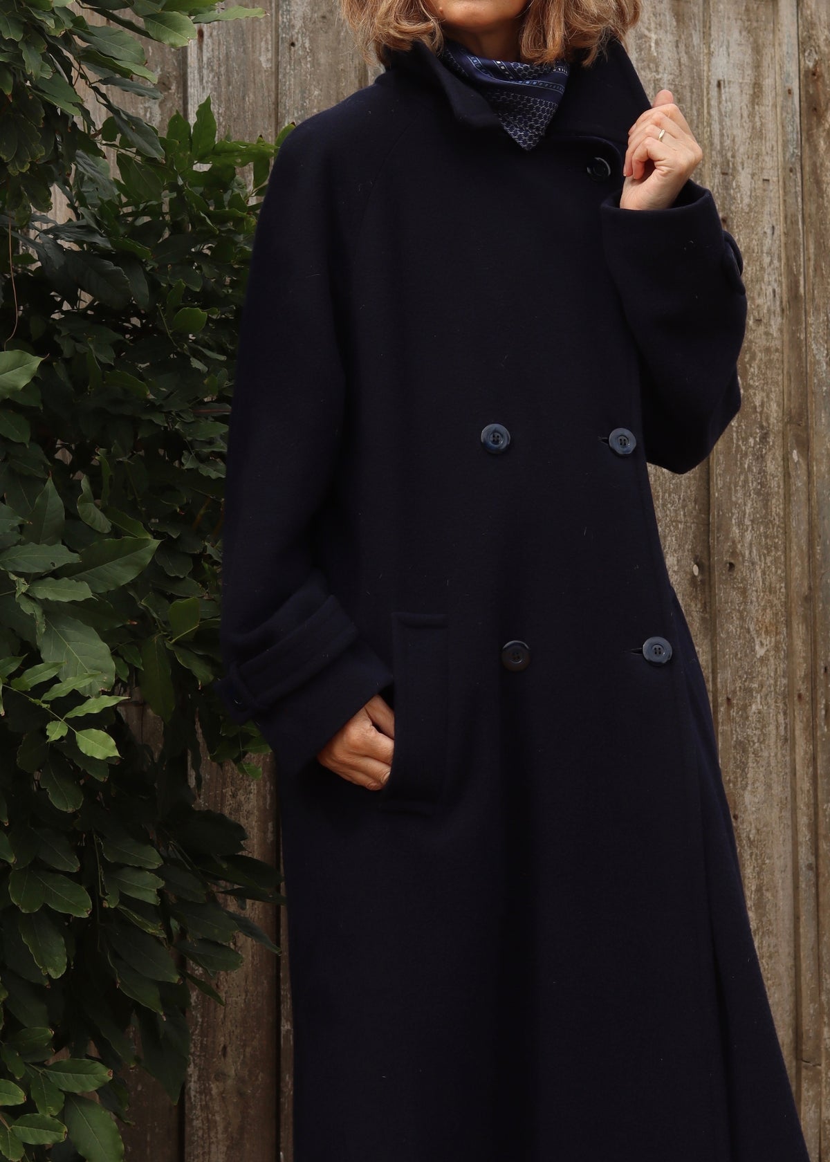 Oversized Navy Pure Wool Double Breasted Trench Coat