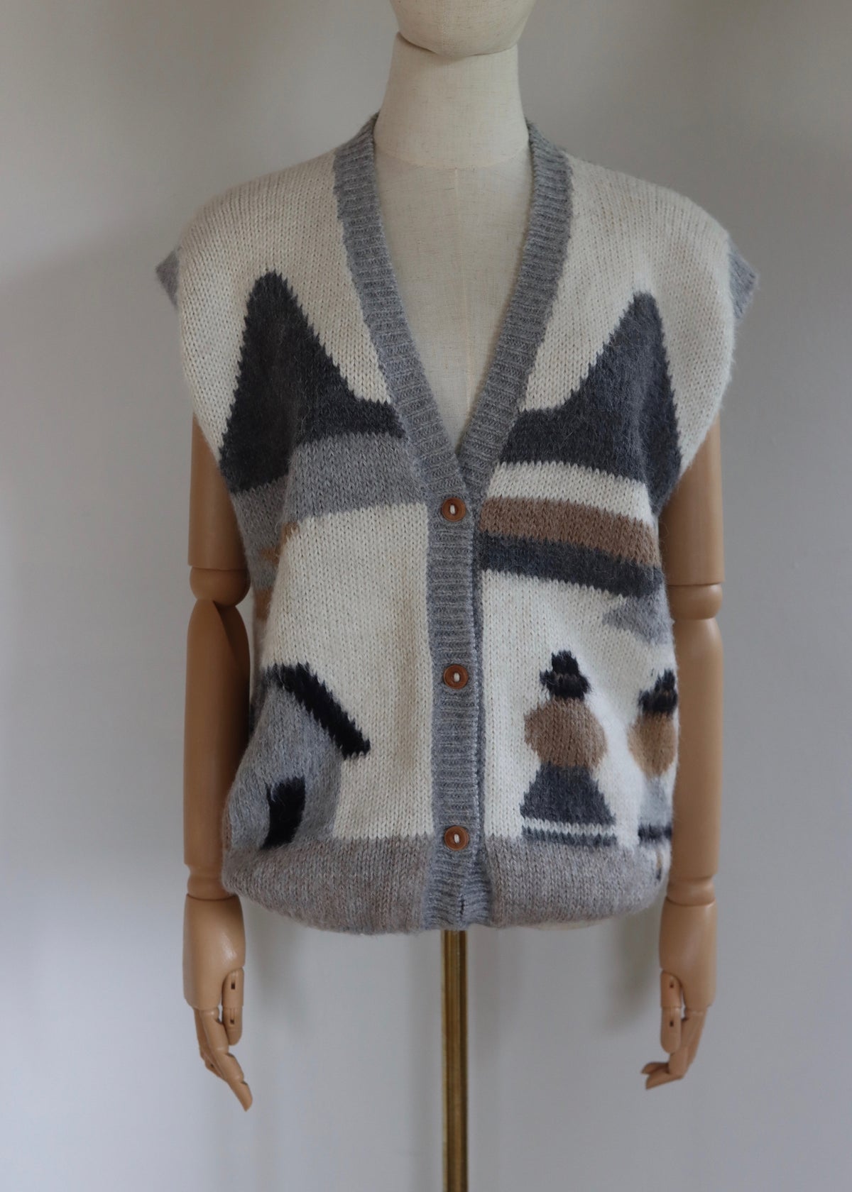 Vintage 80s Peruvian Hand Knit Alpaca Scenic Novelty Sweater Vest