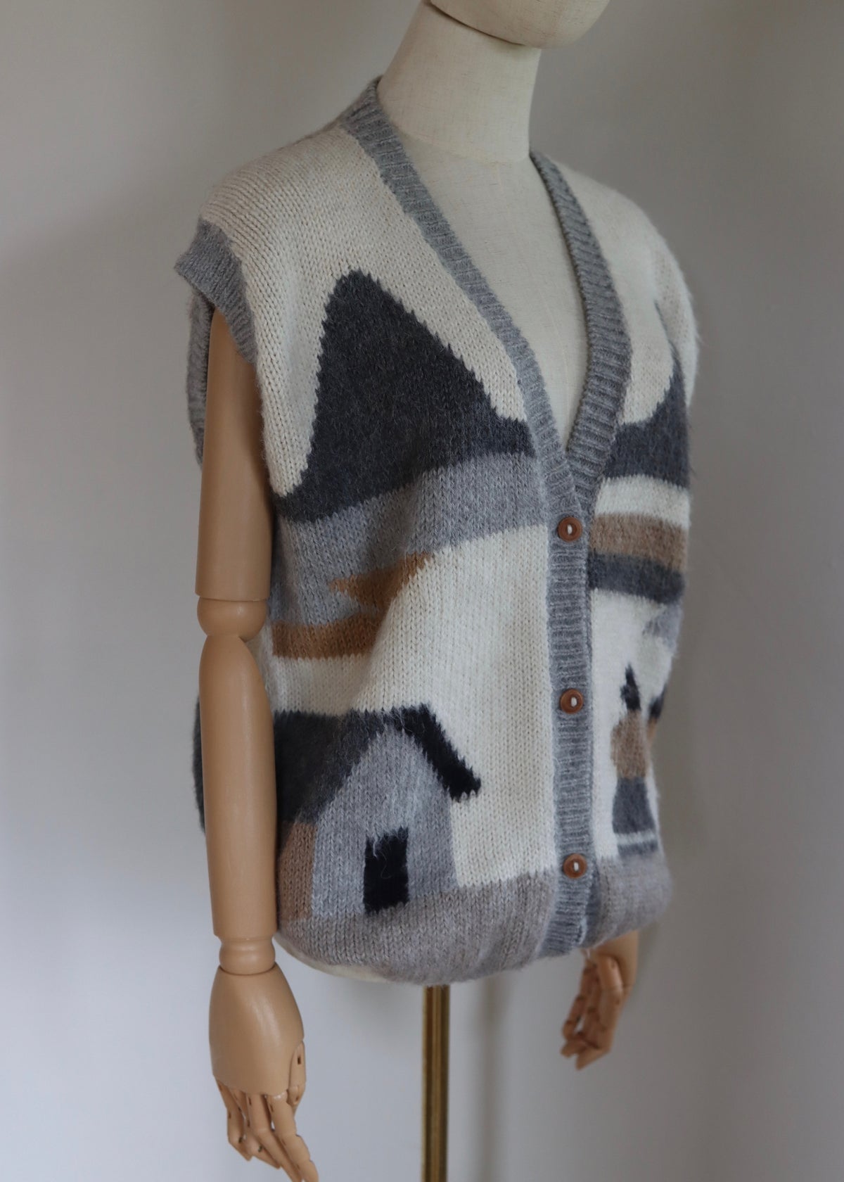 Vintage 80s Peruvian Hand Knit Alpaca Scenic Novelty Sweater Vest