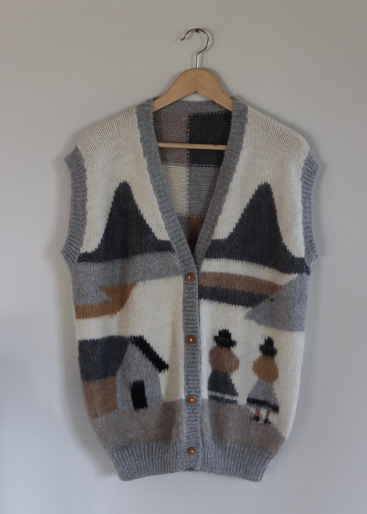 Vintage 80s Peruvian Hand Knit Alpaca Scenic Novelty Sweater Vest