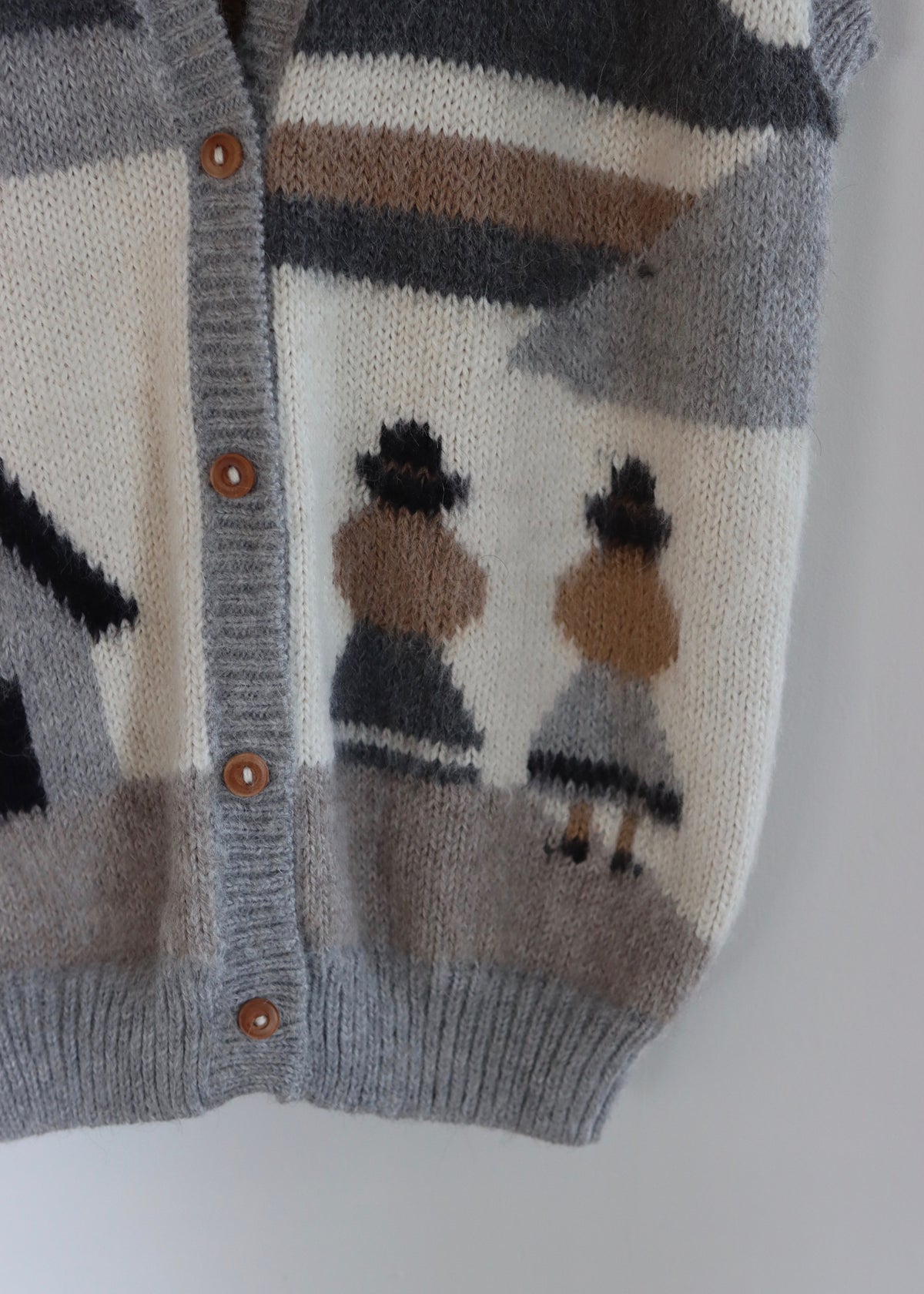 Vintage 80s Peruvian Hand Knit Alpaca Scenic Novelty Sweater Vest