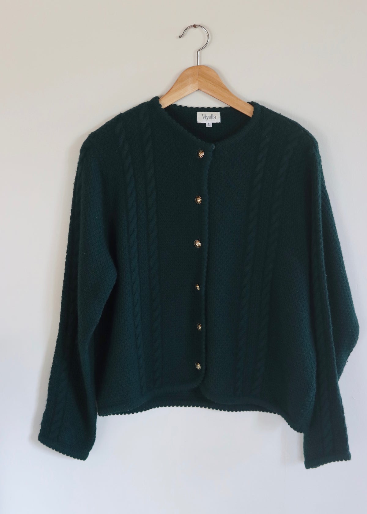 Viyella Green 1980s Wool Cardigan