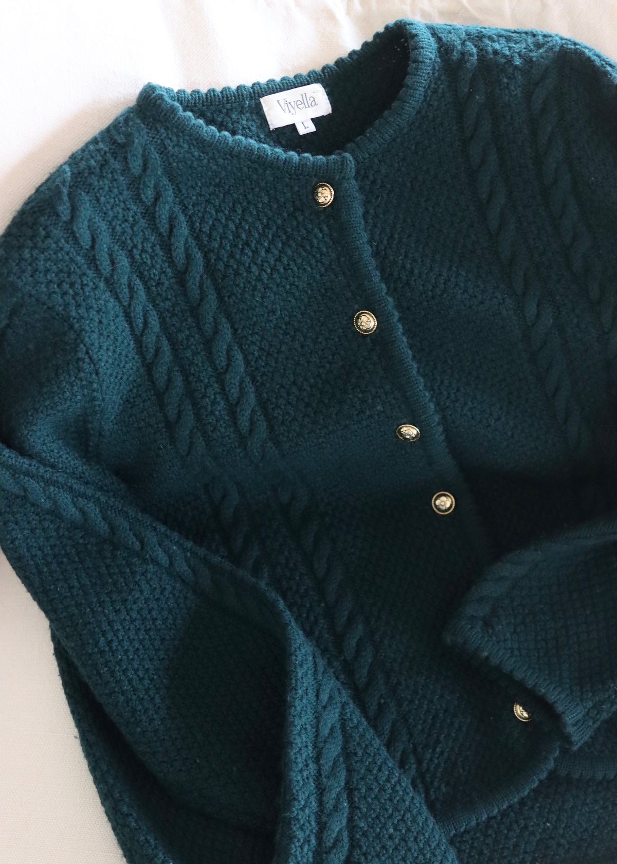 Viyella Green 1980s Wool Cardigan
