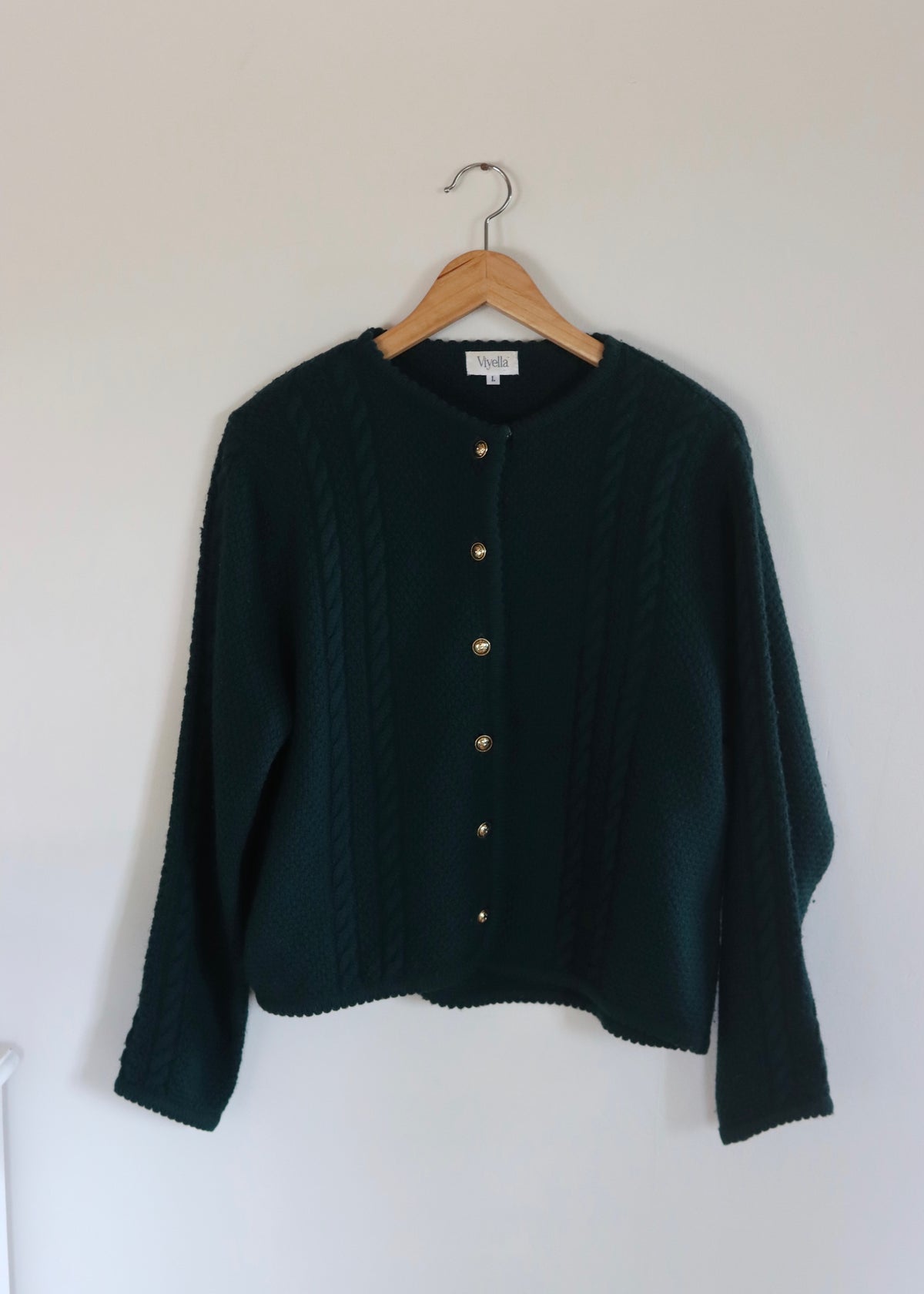 Viyella Green 1980s Wool Cardigan