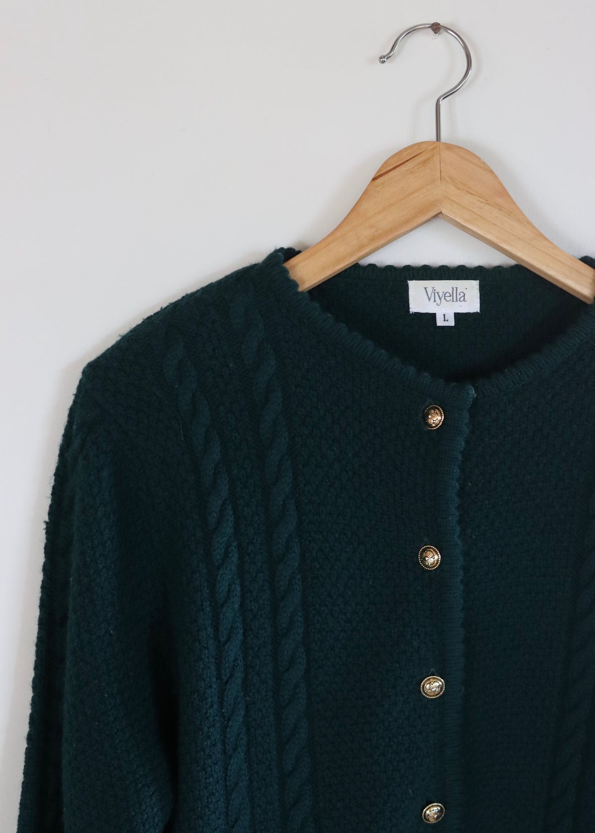 Viyella Green 1980s Wool Cardigan